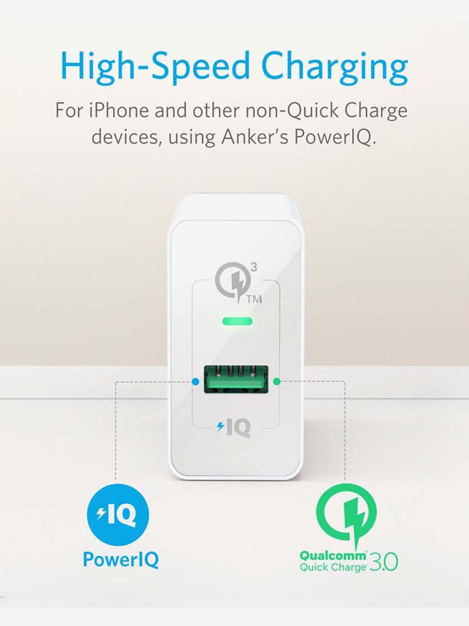 Anker Powerport Plus A2013Y11 Qualcomm 3.0 Quick Charge USB Wall Adapter (White)