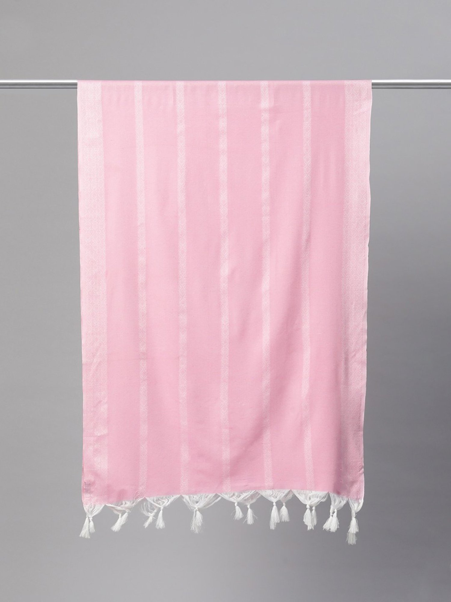 One Femme Pink Cotton Striped Dupatta