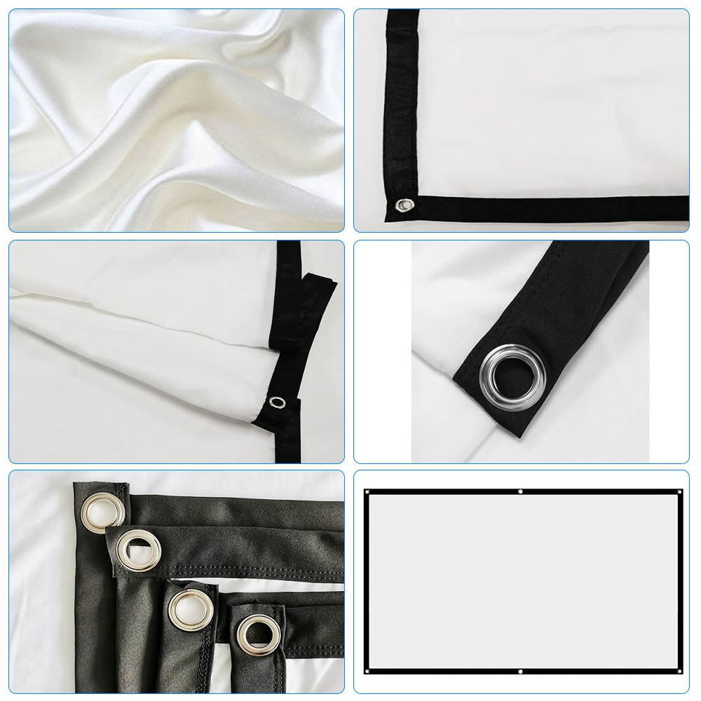 Aibecy Projection Screen 16:9 HD 4K Movie Screen Curtain Foldable Portable Anti-Crease Projector Screen with Stick Hooks for Indoor Outdoor Home Theater Office Presentation Support Front & Rear