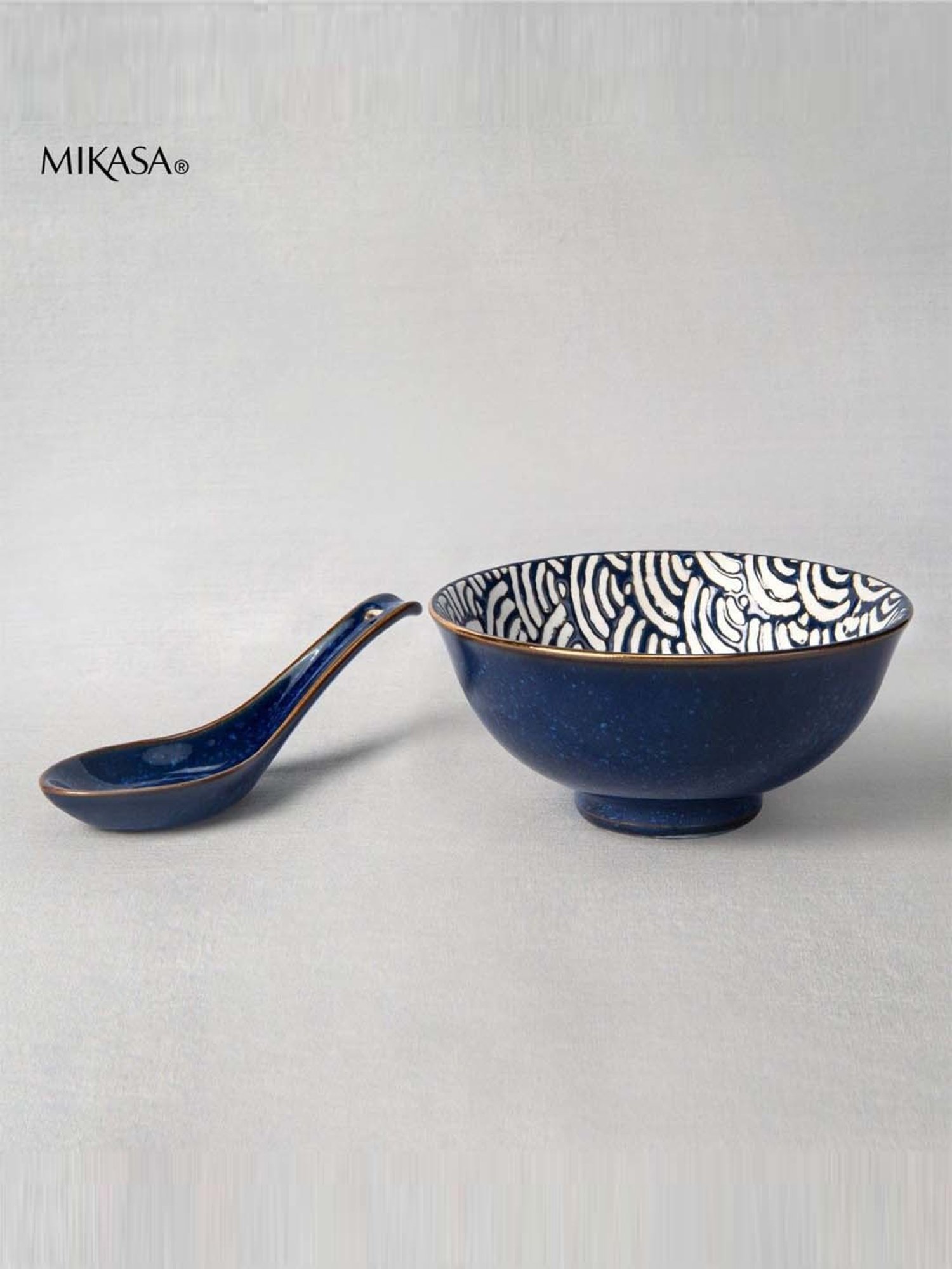 Mikasa 2-Piece Blue Medium Satori Rice Bowl & Spoon Set