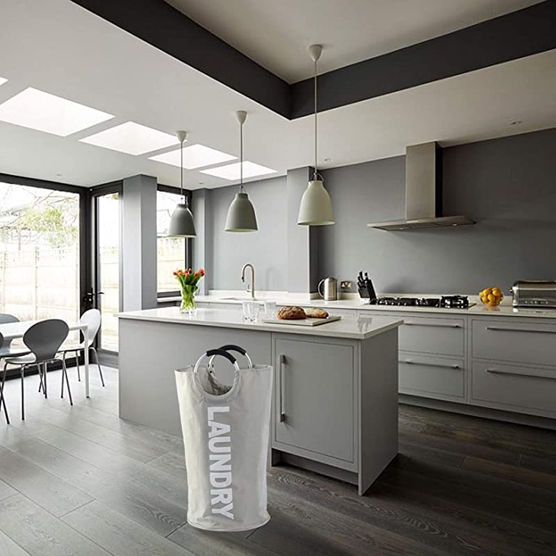 Laundry Basket 1 Pack 82L Large Fabric Laundry Hamper Bag Collapsible Portable Foldable Clothes Bag Organization Waterproof Durable Handles For Bathroom Kids Room Grey