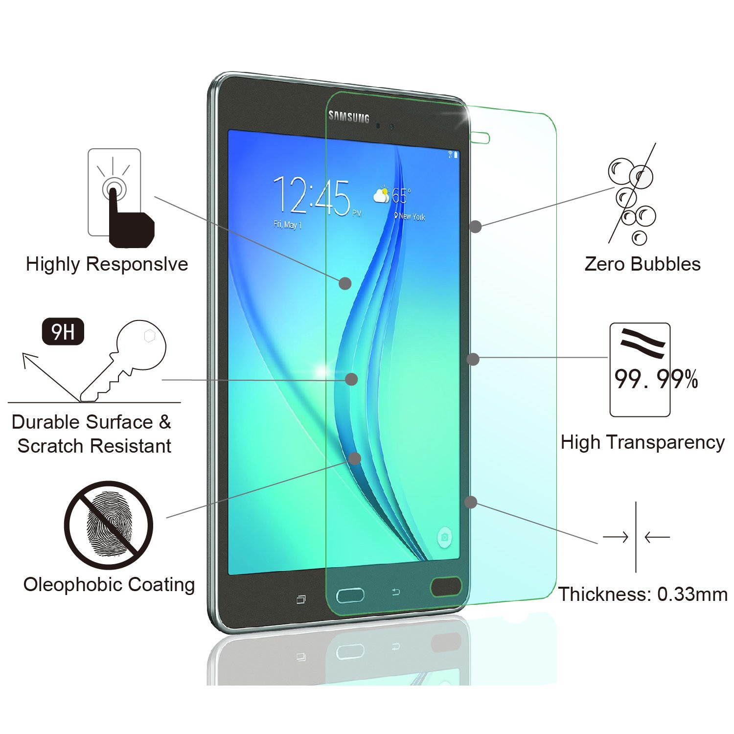 amFilm Glass Screen Protector for Galaxy Tab A 8.0 Tempered Glass, for 2015 Tab A 8.0 (Model SM-T350)