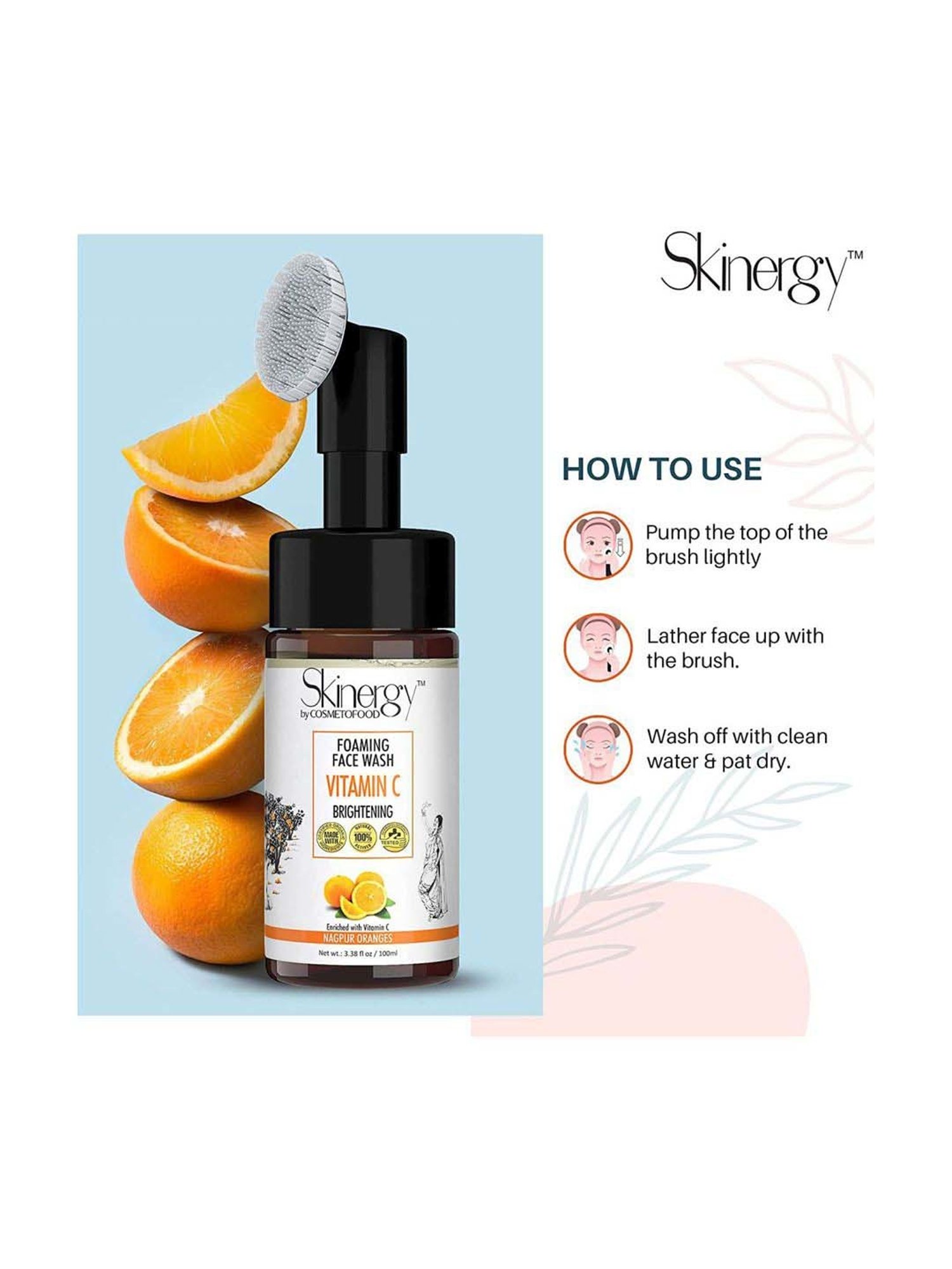 Cosmetofood Skinergy, Vitamin-C Foaming Face Wash Enriched with Nagpur Oranges - 100 ml