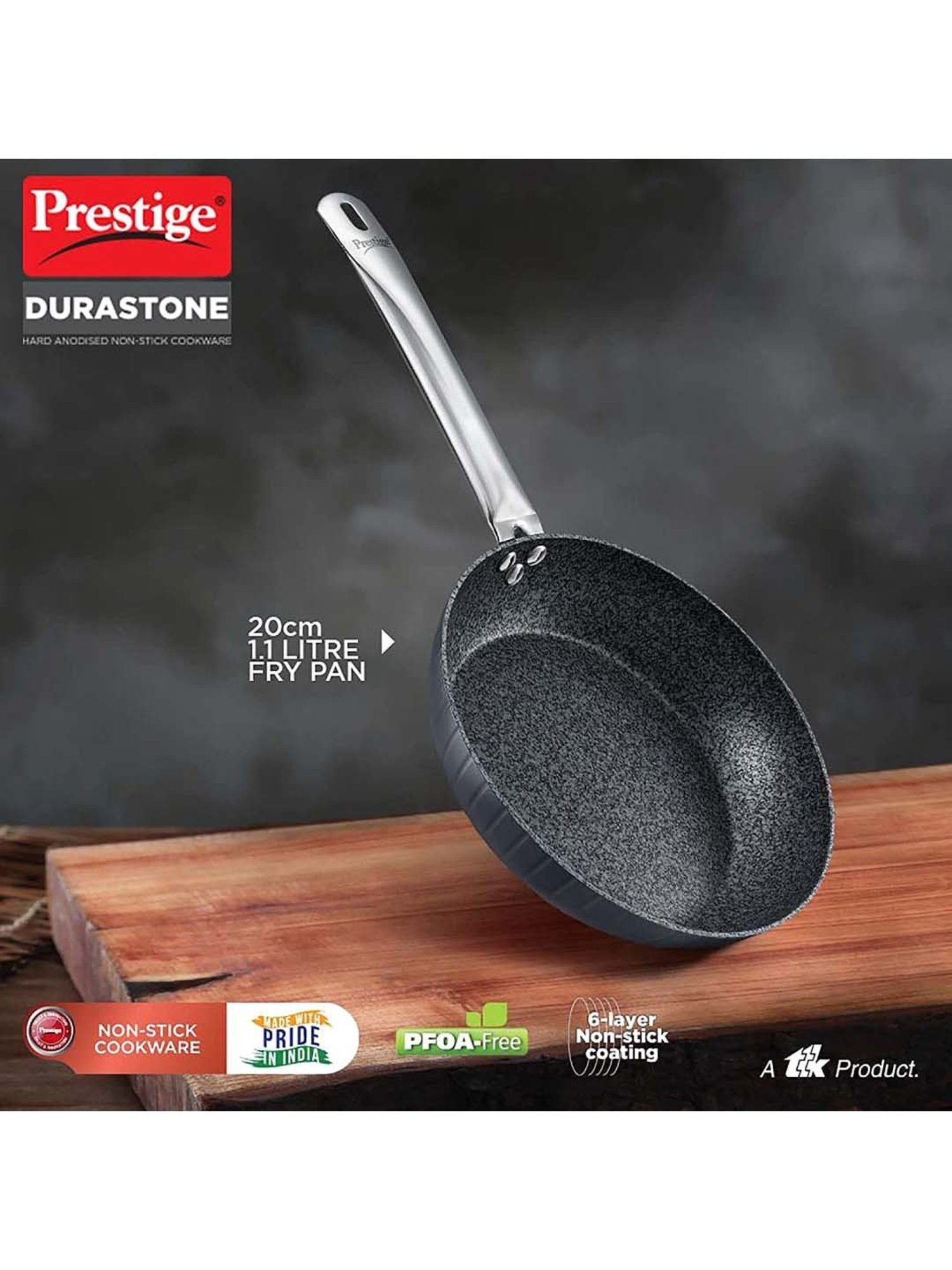 Prestige Black Hard Anodised 20 cm Non-Stick 6-Layer Fry Pan (1.1 L)