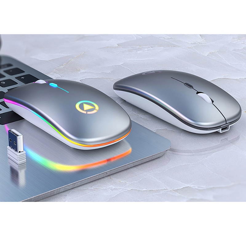 For Laptop Lightweight Portable Colorful Light Bluetooth Rechargeable Mute Wireless Mouse (White)