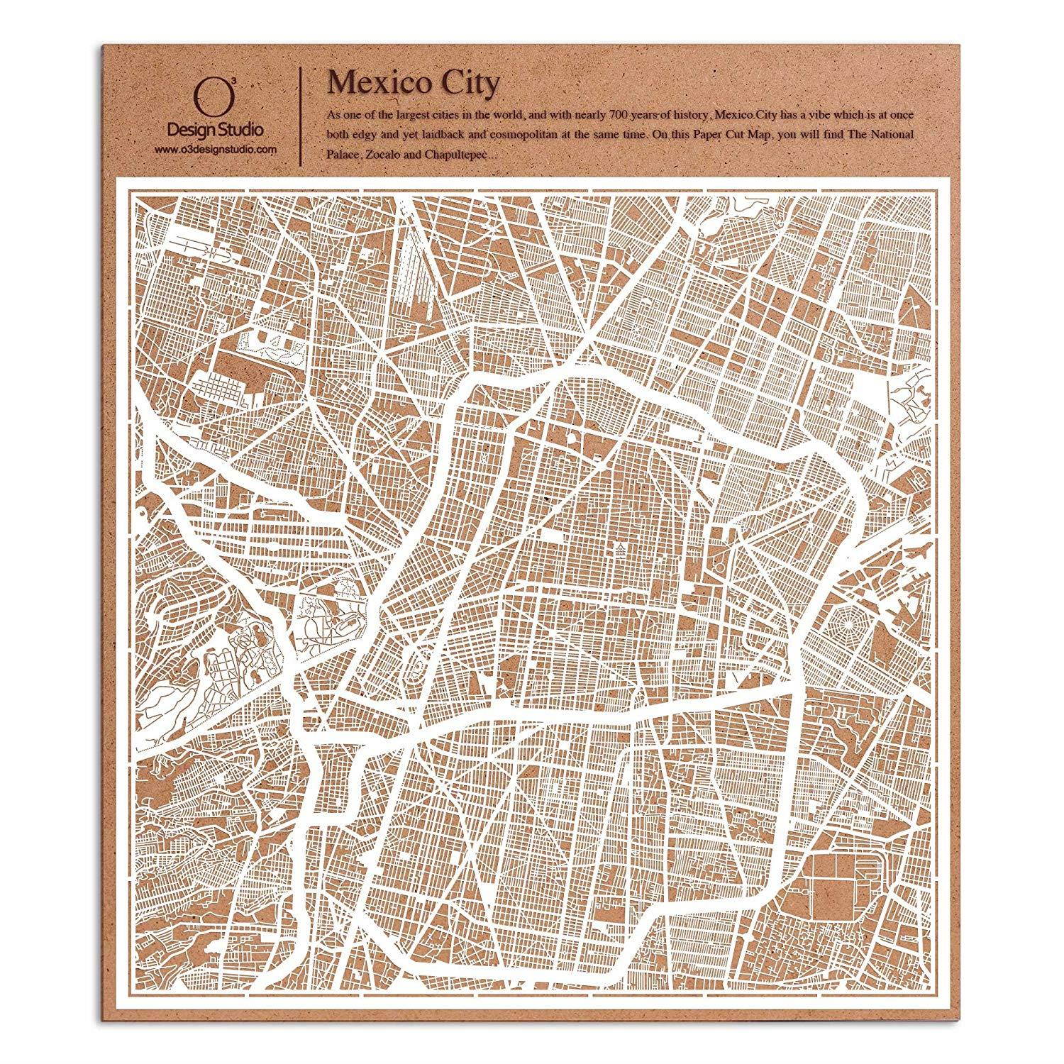 Mexico City Paper Cut Map by O3 Design Studio White 12x12 inches Paper Art