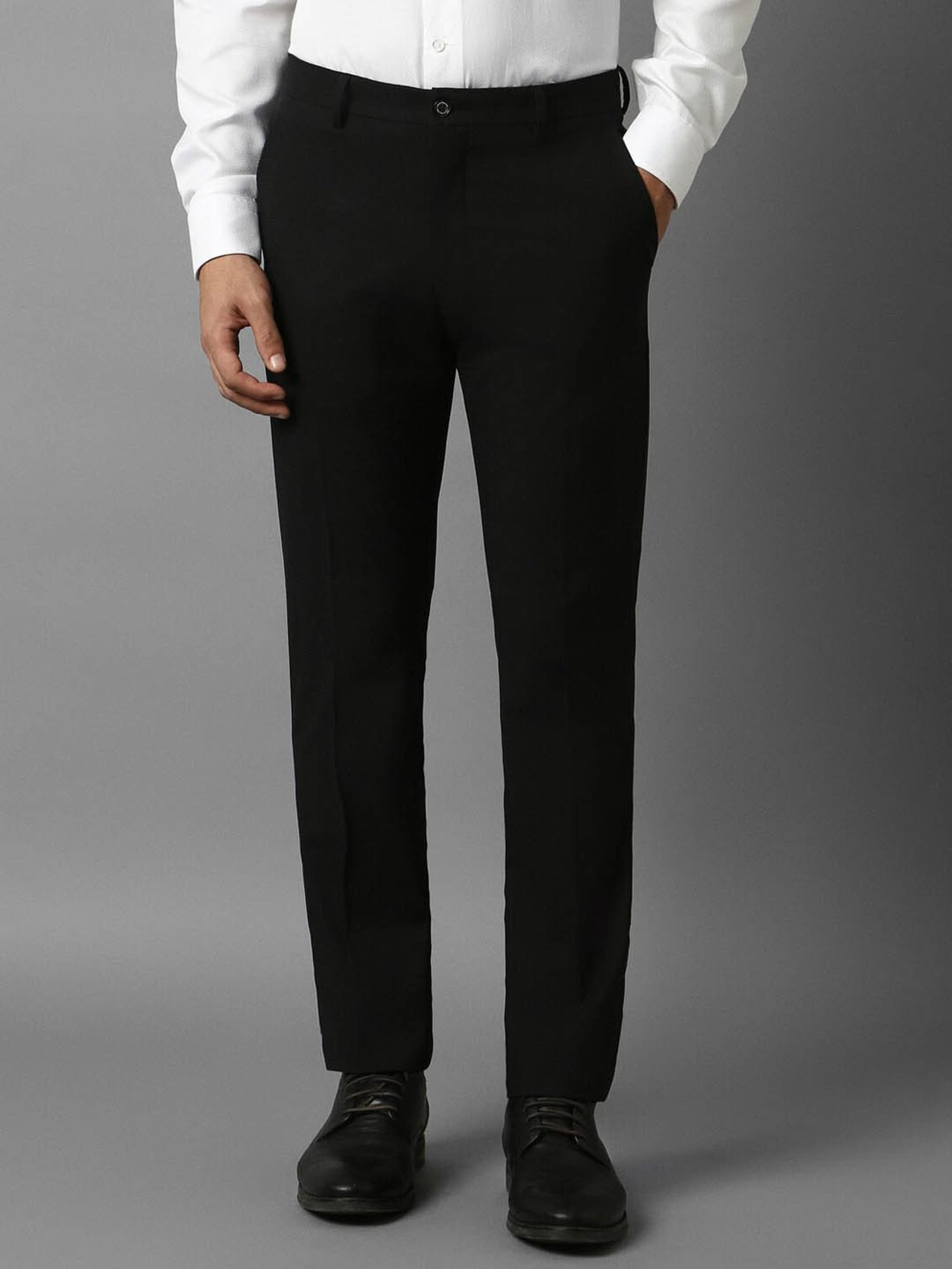 Louis Philippe Black Slim Fit Checks Trousers