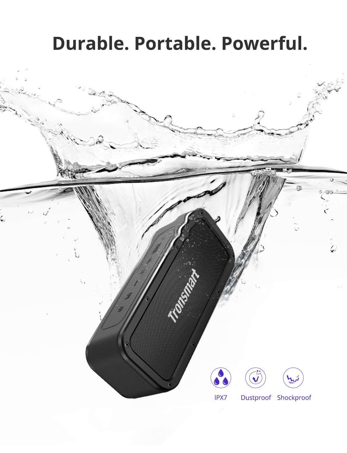 Portable Bluetooth Speakers, Tronsmart Force SoundPulse 40W IPX7 Waterproof Bluetooth 4.2 Wireless Speakers with 15-Hour Playtime, TWS, Dual-Driver with Built-in Mic, NFC, Deep Bass (Force)