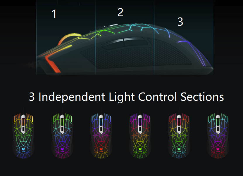 Rapoo V26S  Ergonomic Design,Cool Exterior USB Wired 7000DPI Gaming Mouse, RGB Backlit LED Light, 7 Programmable Buttons  - Diamond Black