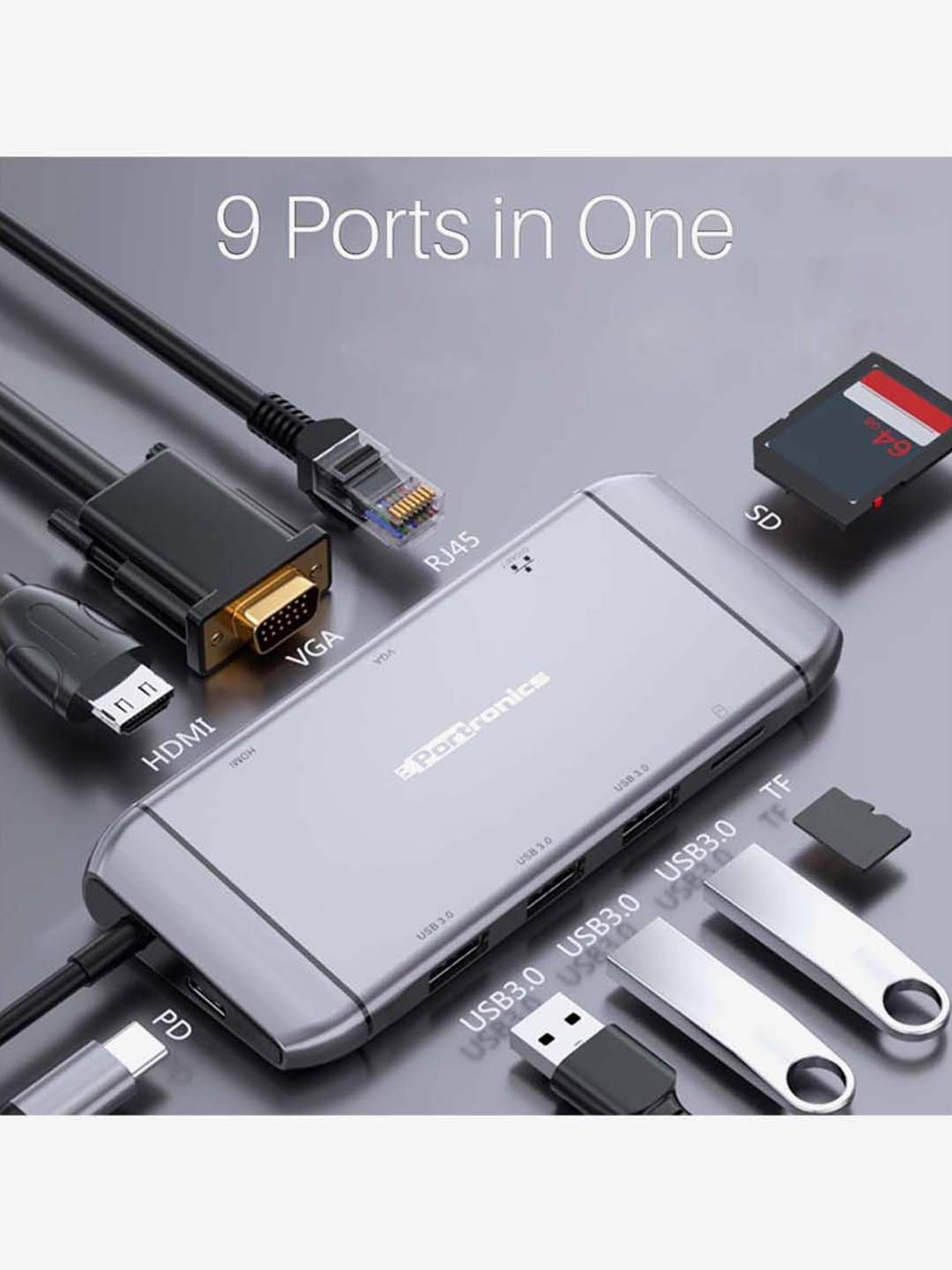 Portronics Mport 9C POR-1197 Multiport USB Hub (Silver)