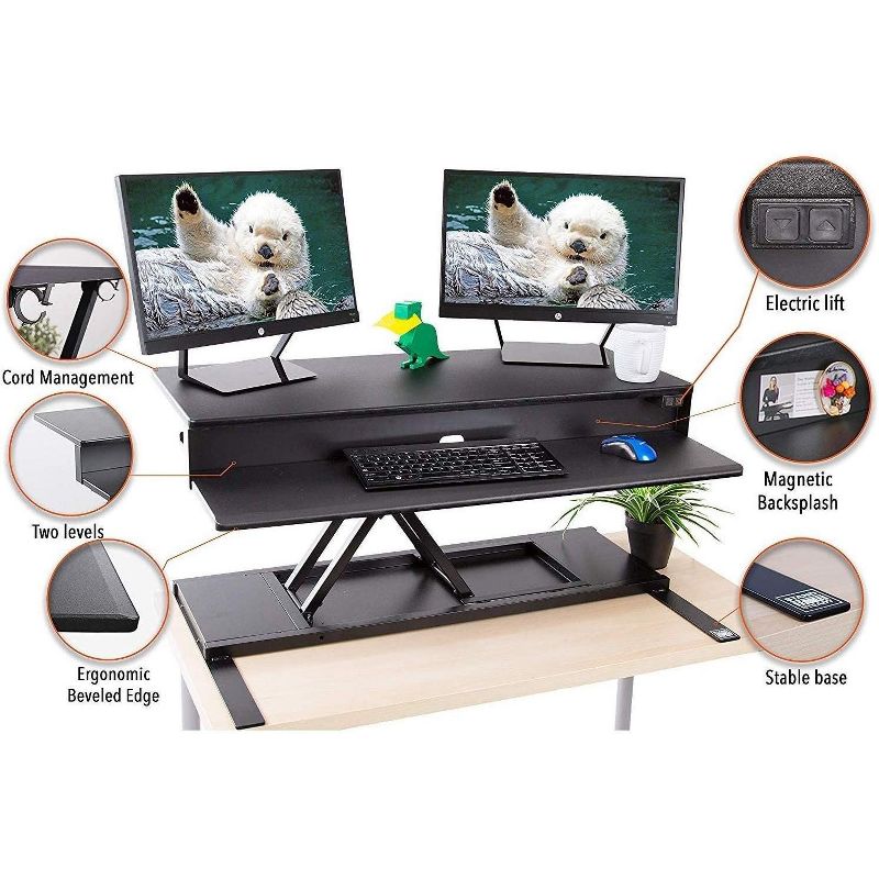 FlexPro Premier Electric Standing Desk Converter &ndash; 40" Sit to Stand Workstation &ndash; Black &ndash; Stand Steady