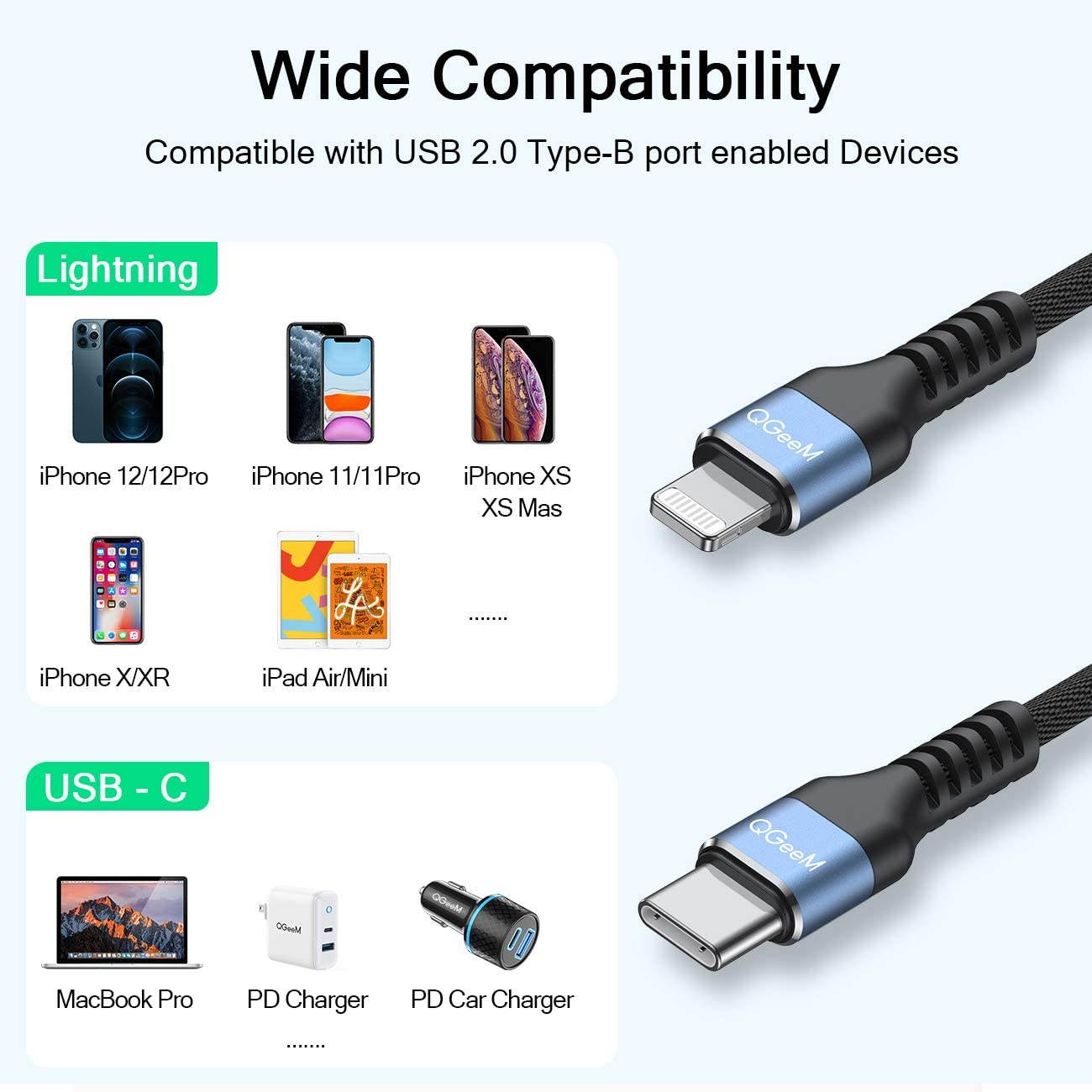 USB C to Lightning Cable 3FT, QGeeM MFi Certified iPhone 12 Charger Cable, Fast Charging Data Sync Transfer Cord Phone Power Connector Compatible with Compatible with iPhone 11/11Pro/11Pro MAX/XS/XS