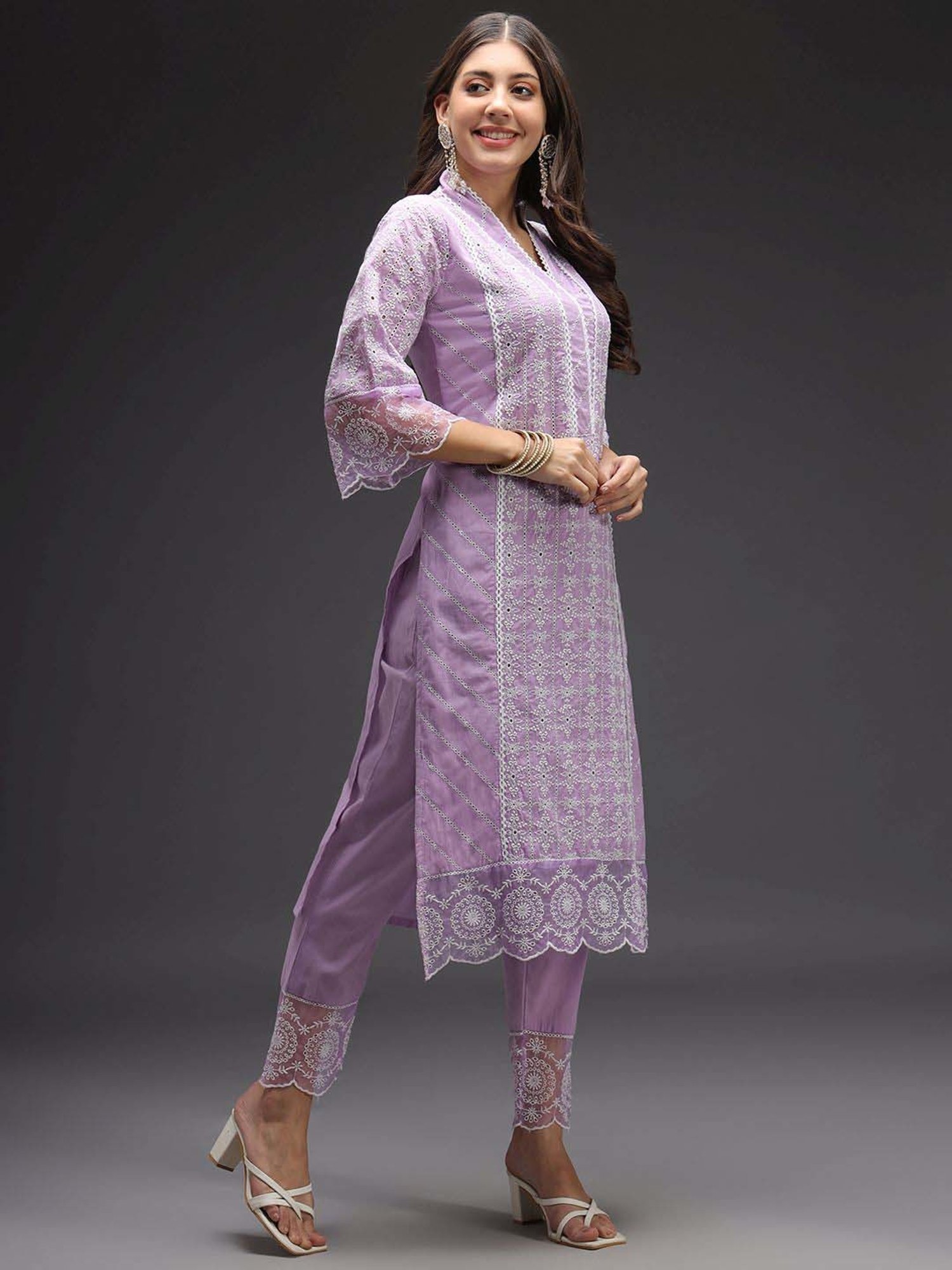 Heeposh Purple Embroidered Kurta Pant Set With Dupatta