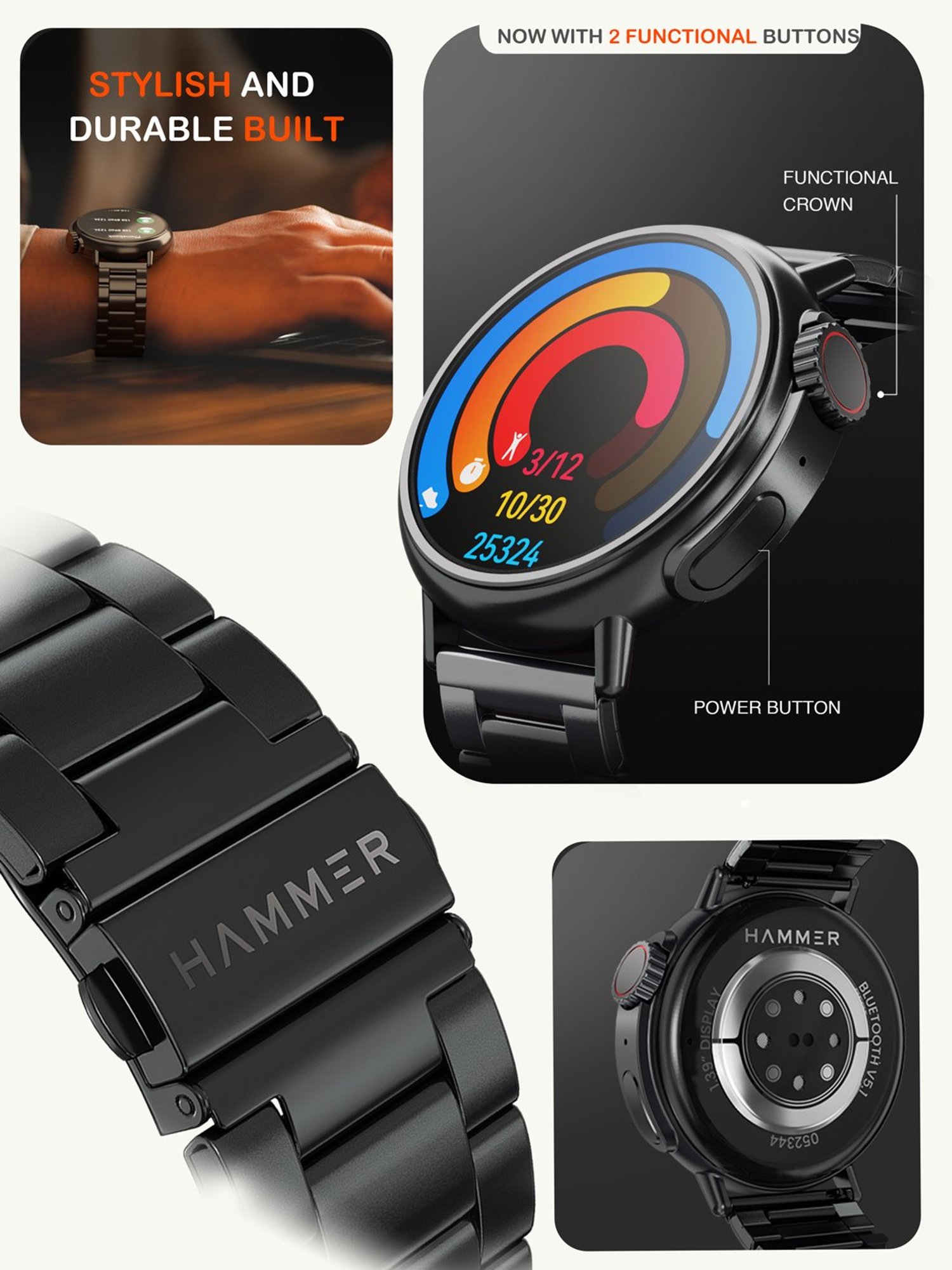 Hammer Active 3.0, 1.39 inch Bluetooth Calling Smartwatch with Always On Display (Pop Orange)