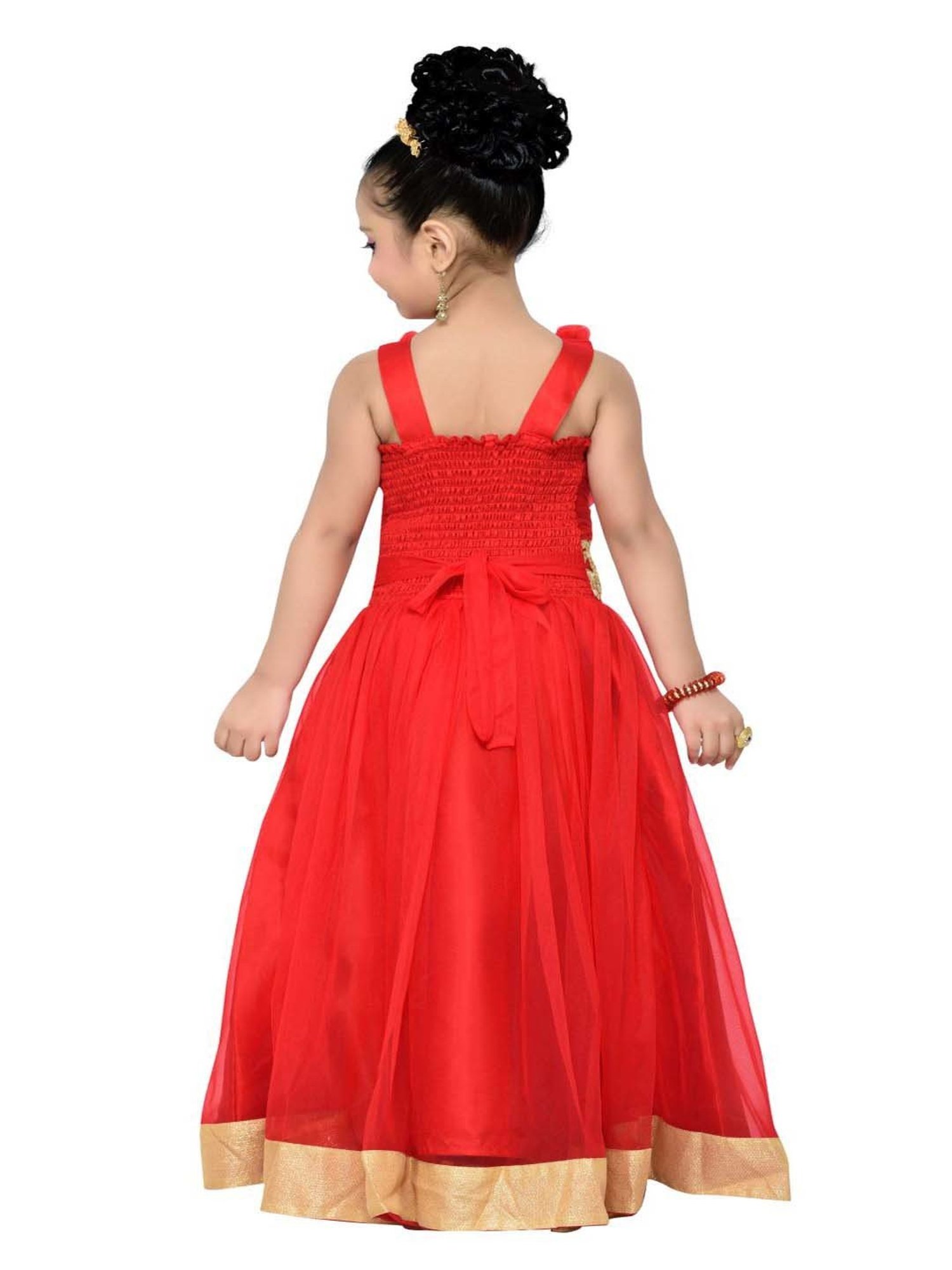 AJ Dezines Kids Red Zari Work Gown