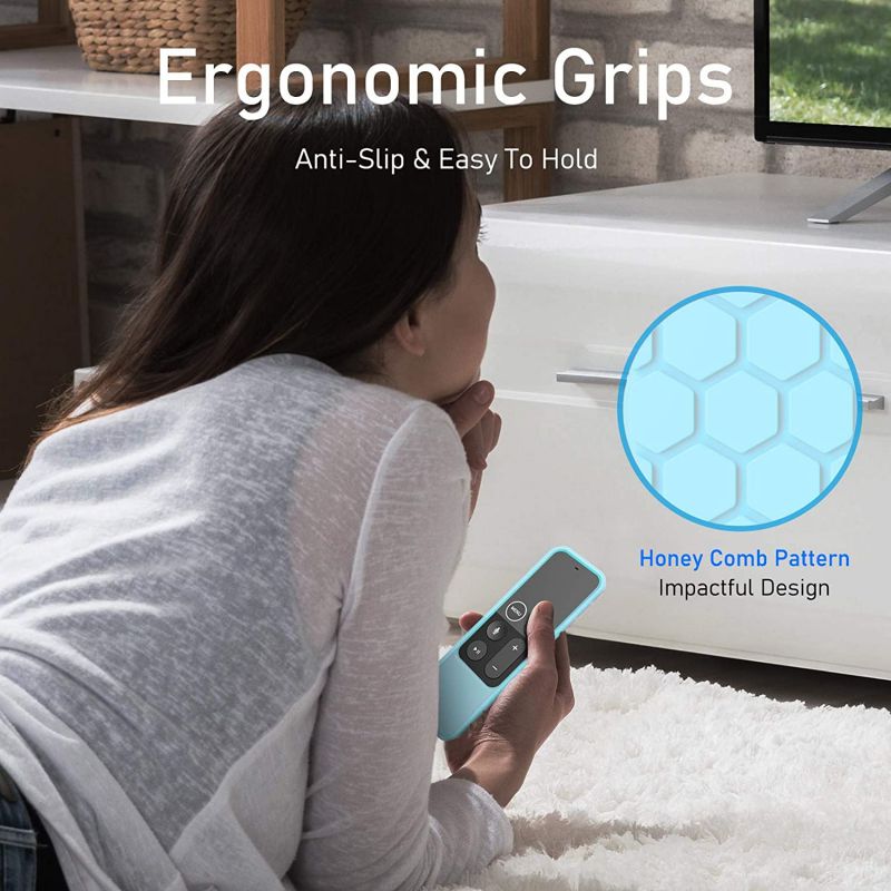 [2 Pack] Fintie Protective Case for Apple TV 4K 5th, 4th Gen Remote - Casebot (Honey Comb Series) Anti Slip Shockproof Silicone Cover for Apple TV Siri Remote Controller (Black + Blue Glow)