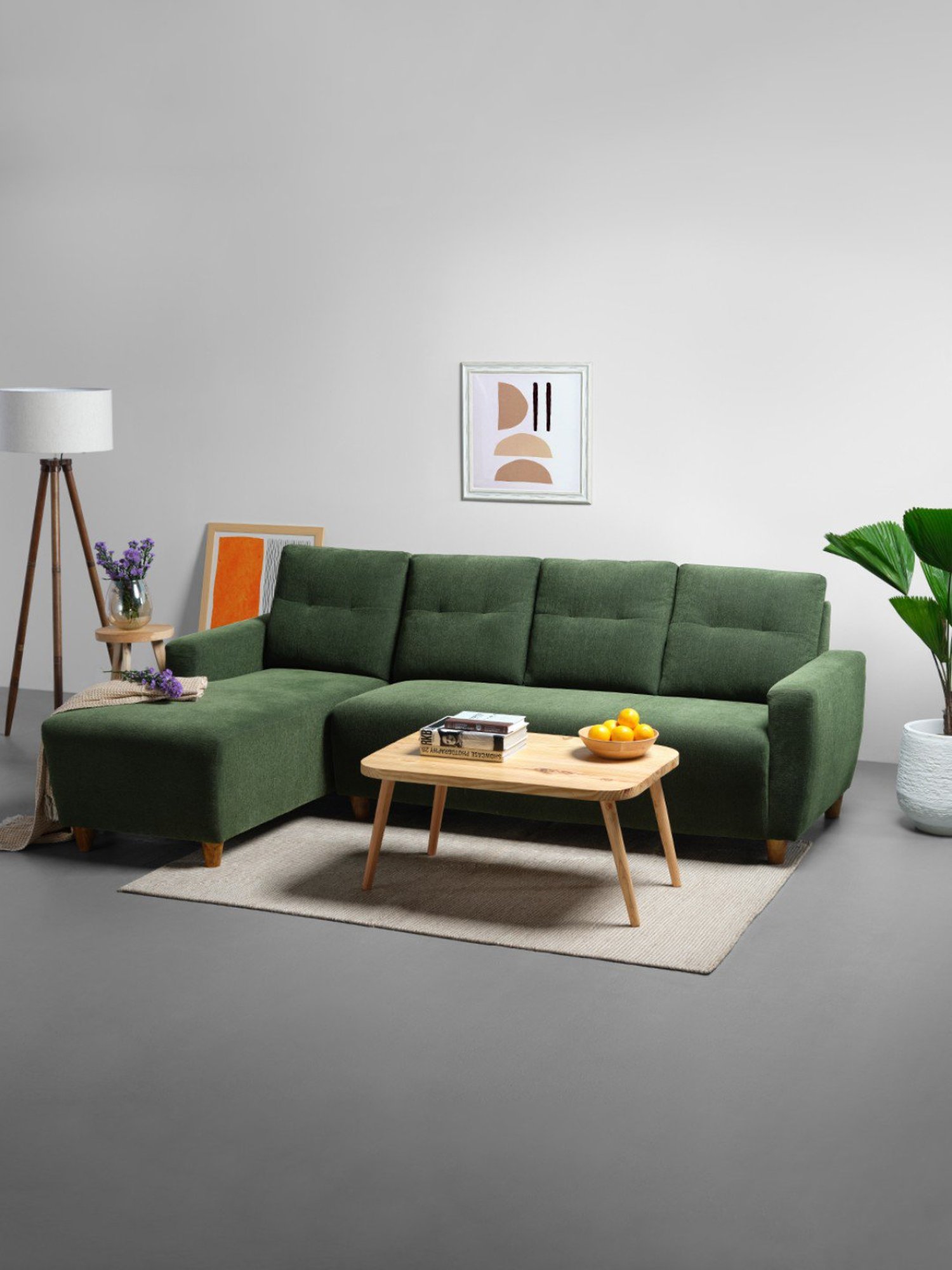 Sleepyhead Yolo Avocado Green Fabric 3 Seater LHS L Shape Sofa Set