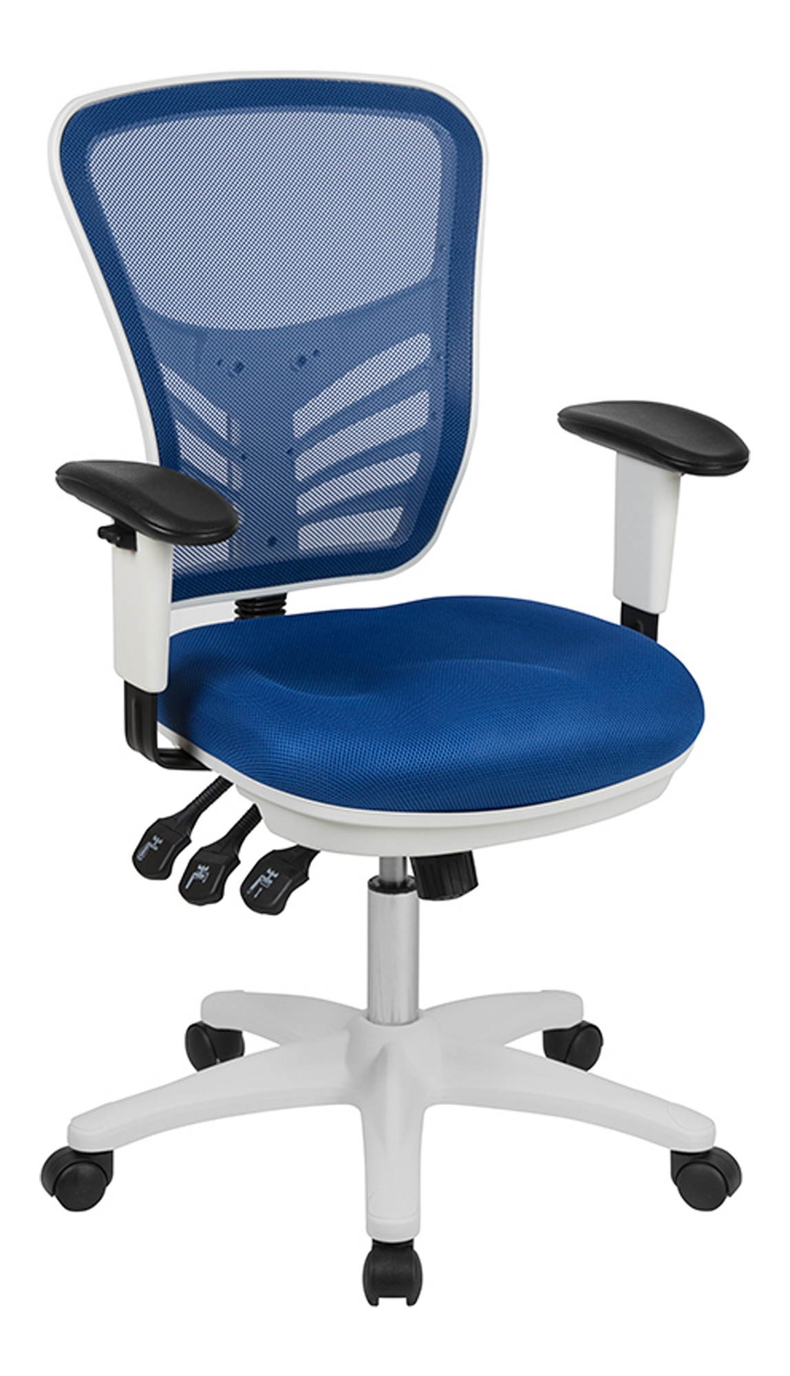 Mid-Back Blue Mesh Multifunction Executive Swivel Ergonomic Office Chair with Adjustable Arms and White Frame