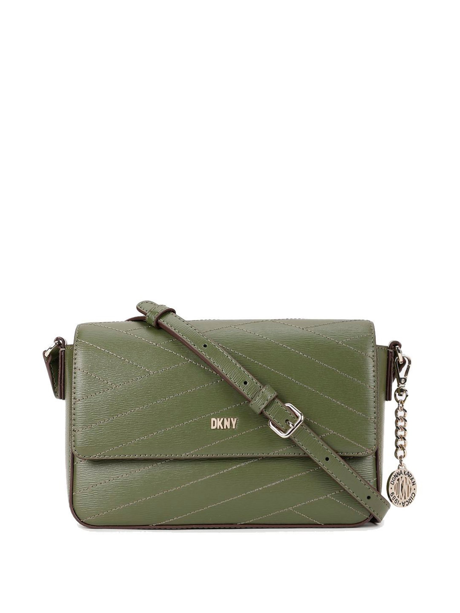Dkny Green Leather Textured Sling Handbag