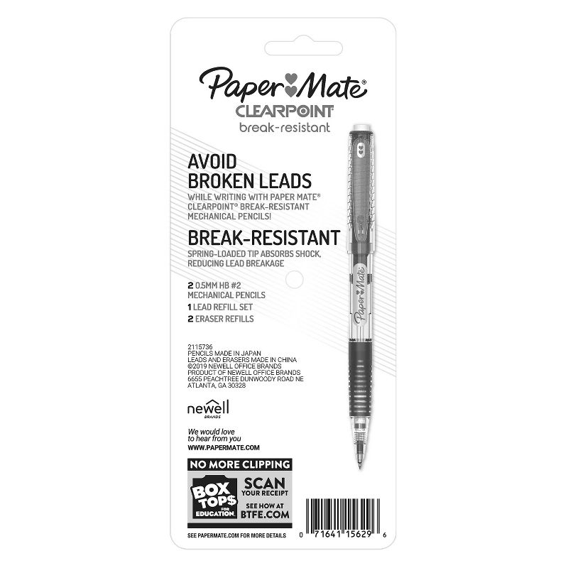 2pk #2 Mechanical Pencils with Lead/Eraser Refill ClearPoint Break Resistant .5mm Black - PaperMate