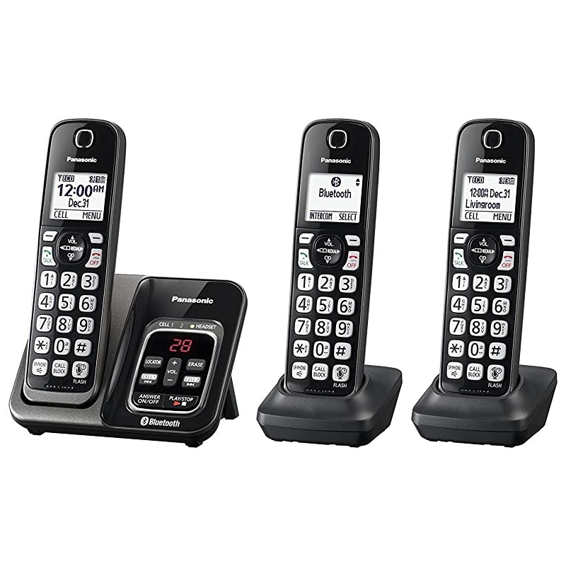 KXTGD563M Link2Cell Bluetooth Cordless Phone with Voice Assist and Answering Machine 3 Handsets Renewed