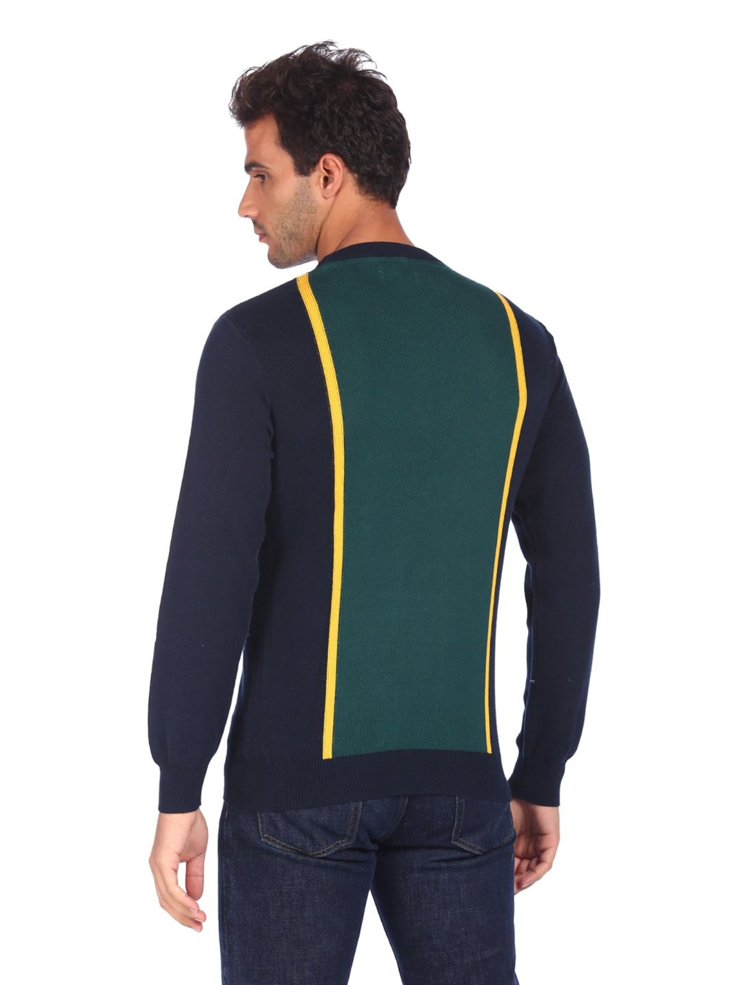 U.S. Polo Assn. Green Regular Fit Colour Block Sweater