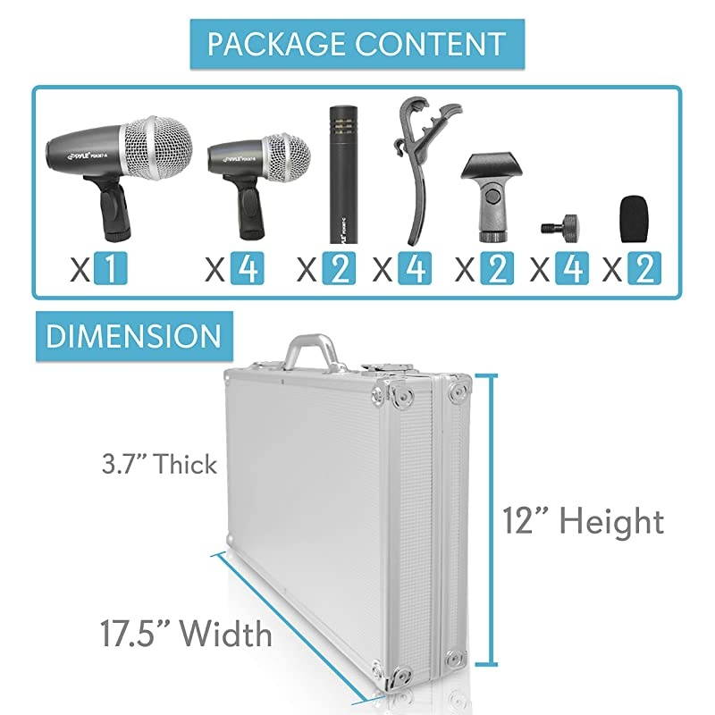 PRO  7Piece Wired Dynamic KitKick Bass TomSnare amp Cymbals Microphone Setfor Drums Vocal Other InstrumentComplete with Thread Clip Inserts Mics Holder amp CasePDKM7
