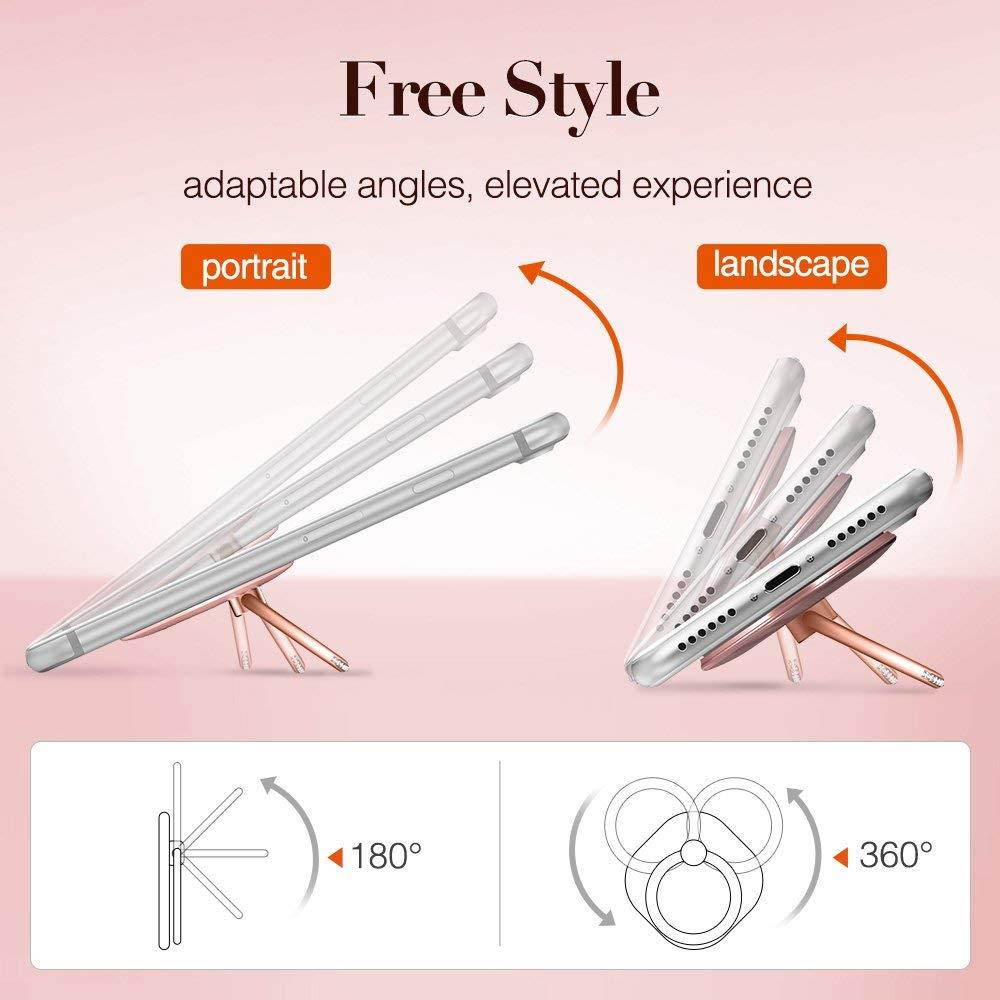 ESR Phone Ring Stand with Bling Crystals, 360&deg; Rotation Ring Holder Finger Grip [Washable] [Removable] Universal Zinc Alloy Kickstand for iPhone 7 7 Plus 6s Galaxy S8 S7 Edge- Rose Gold