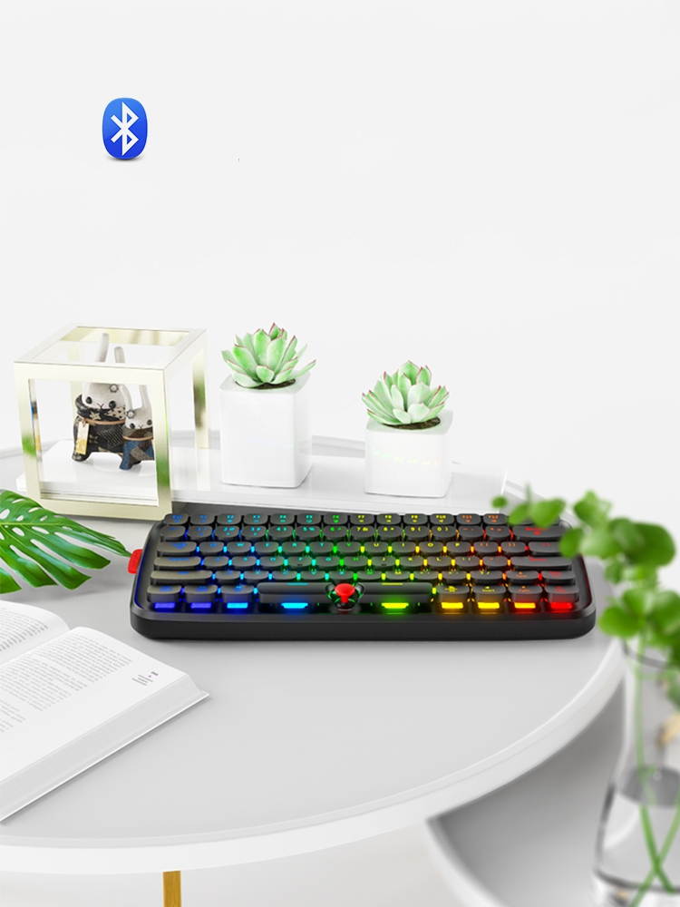 Ajazz-Zero  Ergonomic Design,Cool Exterior Bluetooth Wireless and Type-c- USB Wired Dual Mode Connectivity, 79keys  Mechanical RGB Backlit Keyboard For Office And Game - Pink(Box Black Switch)