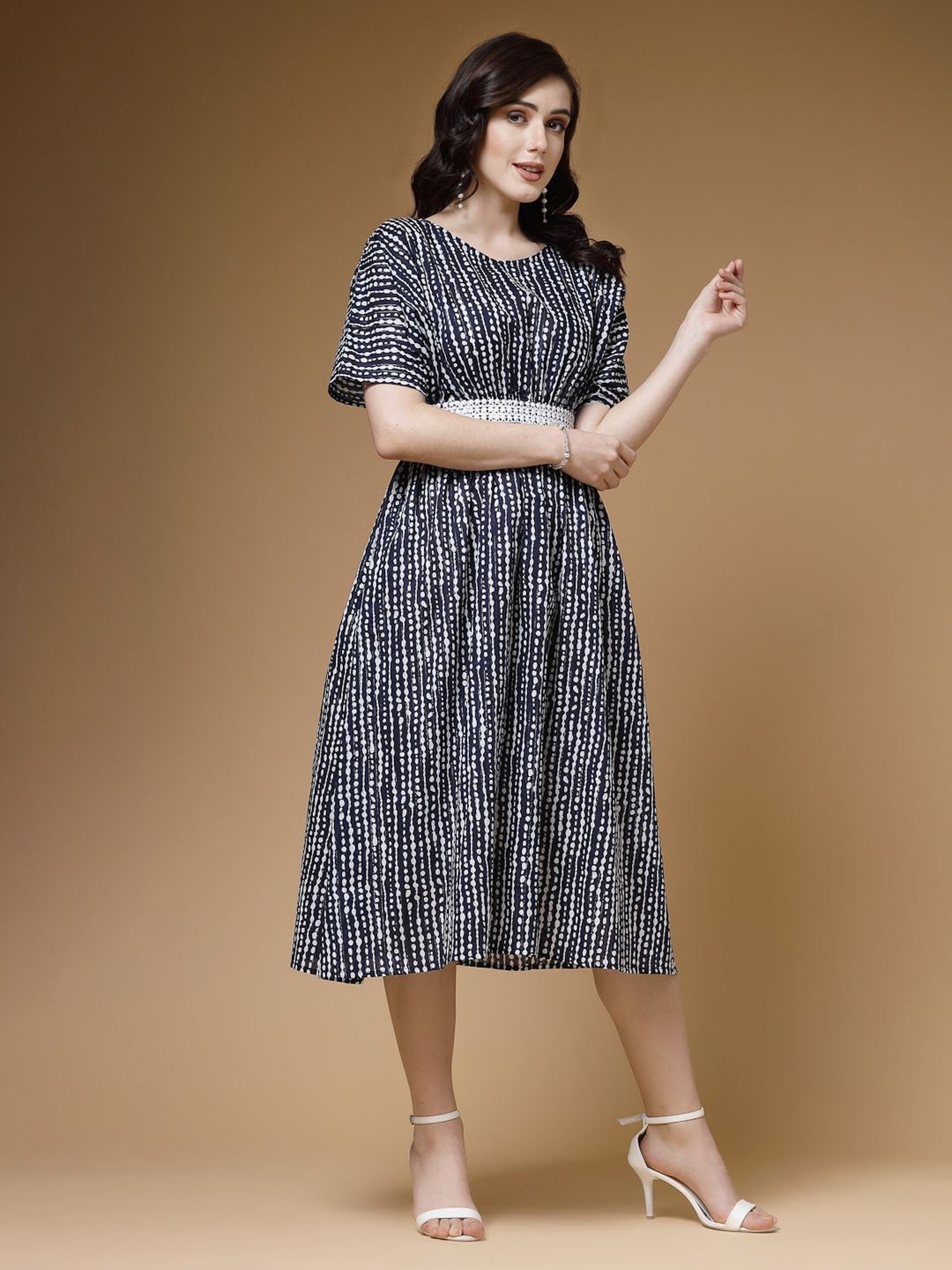 Indibelle Blue Cotton Striped Ethnic Dress