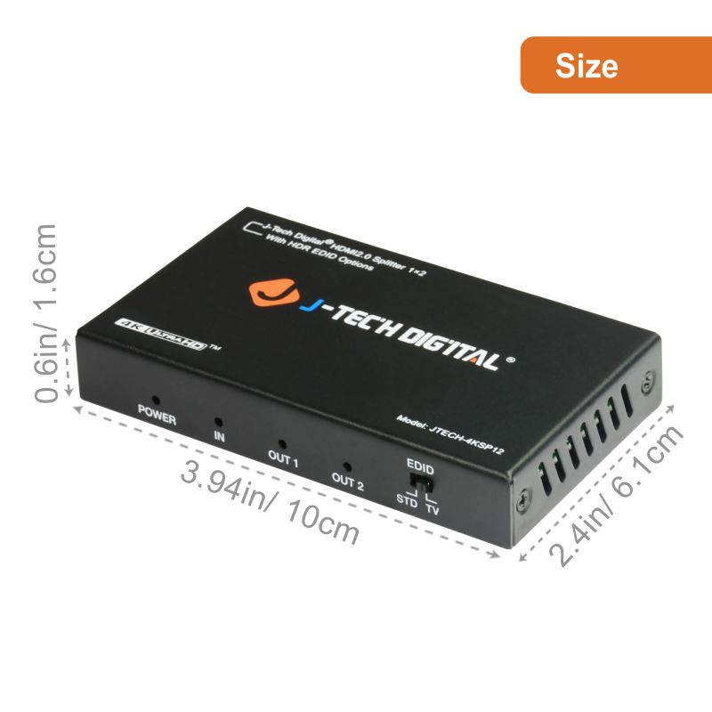 HDMI Splitter 1 in 2 out 18Gbps 4K@60Hz HDR10, DOLBY VISION by J-Tech Digital HDMI 2.0b, HDCP 2.2 compliant with smart EDID control, supports VESA video formats [JTECH-4KSP12]