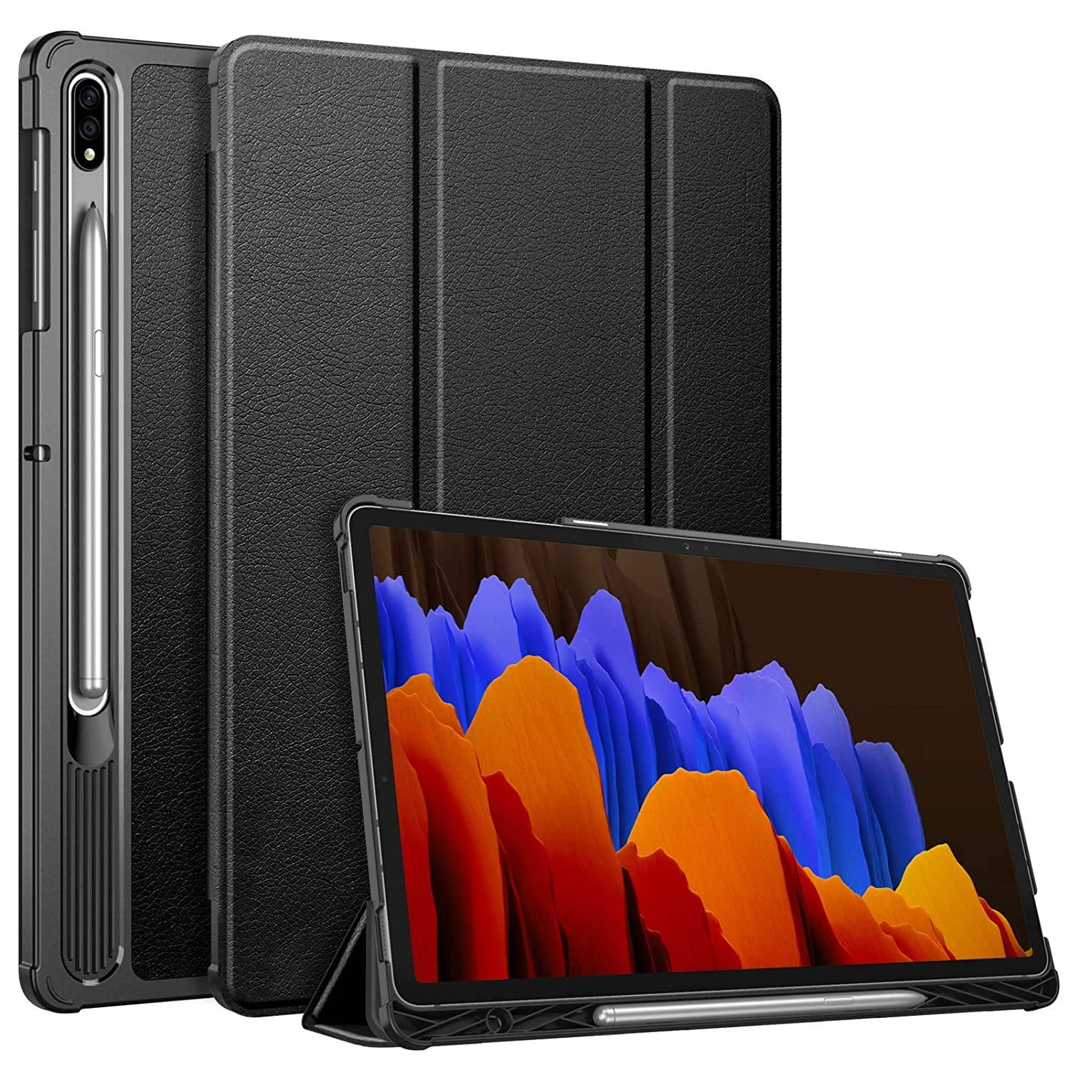 Fintie Slim Case for Samsung Galaxy Tab S7 Plus 12.4'' 2020 (Model SM-T970/T975/T976/T978) with S Pen Holder, Ultra Lightweight Tri-Fold Stand Cover with Auto Wake/Sleep, Black