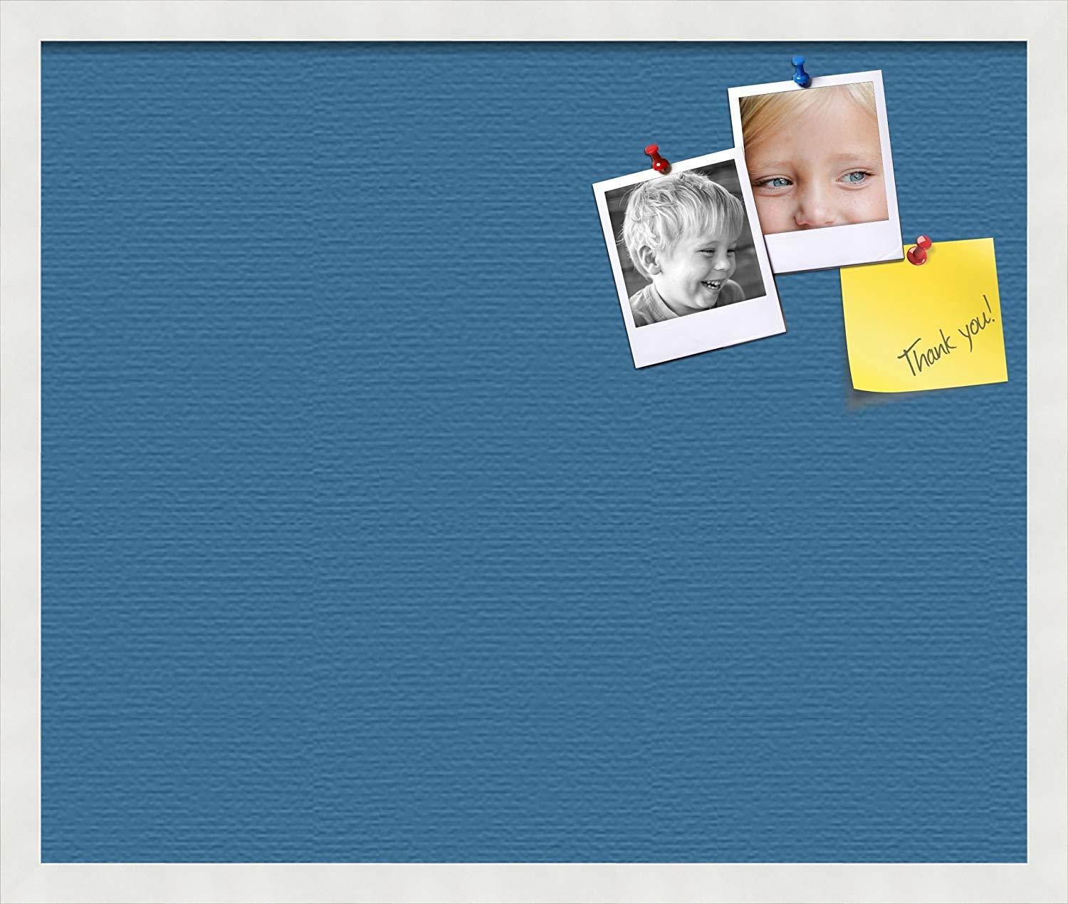 PinPix custom printed pin cork bulletin board made from canvas, Navy Pastel 24x20 Inches (Completed Size) and framed in Satin White Frame (PinPix-Group-89)