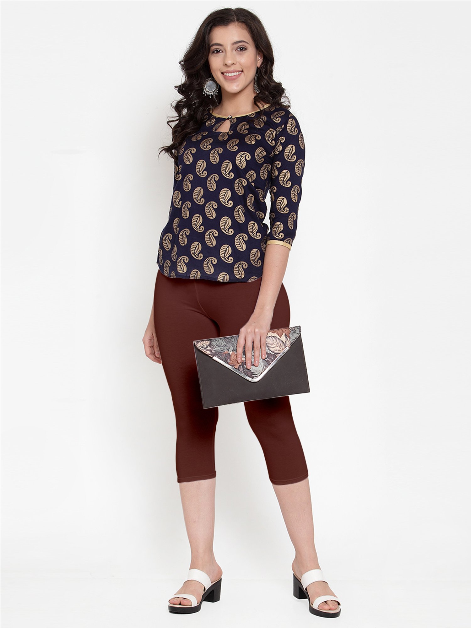 Gracit Brown & Green Mid Rise Capris - Pack Of 3