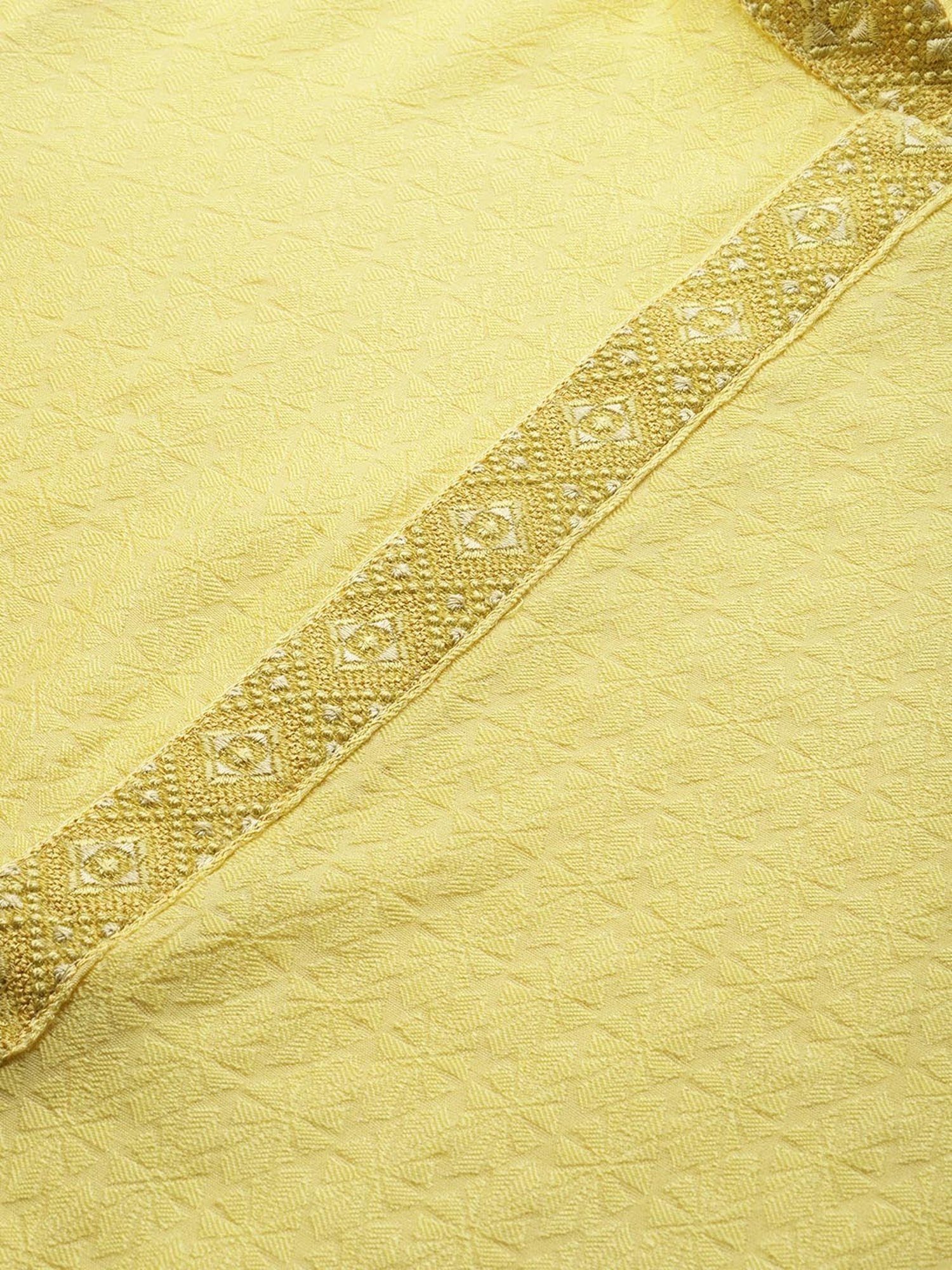 Manthan Yellow & White Regular Fit Self Design Kurta & Churidar Set