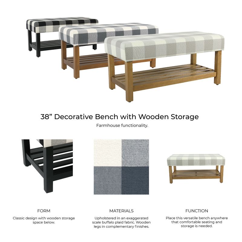 Decorative Bench with Wooden Black Plaid - HomePop