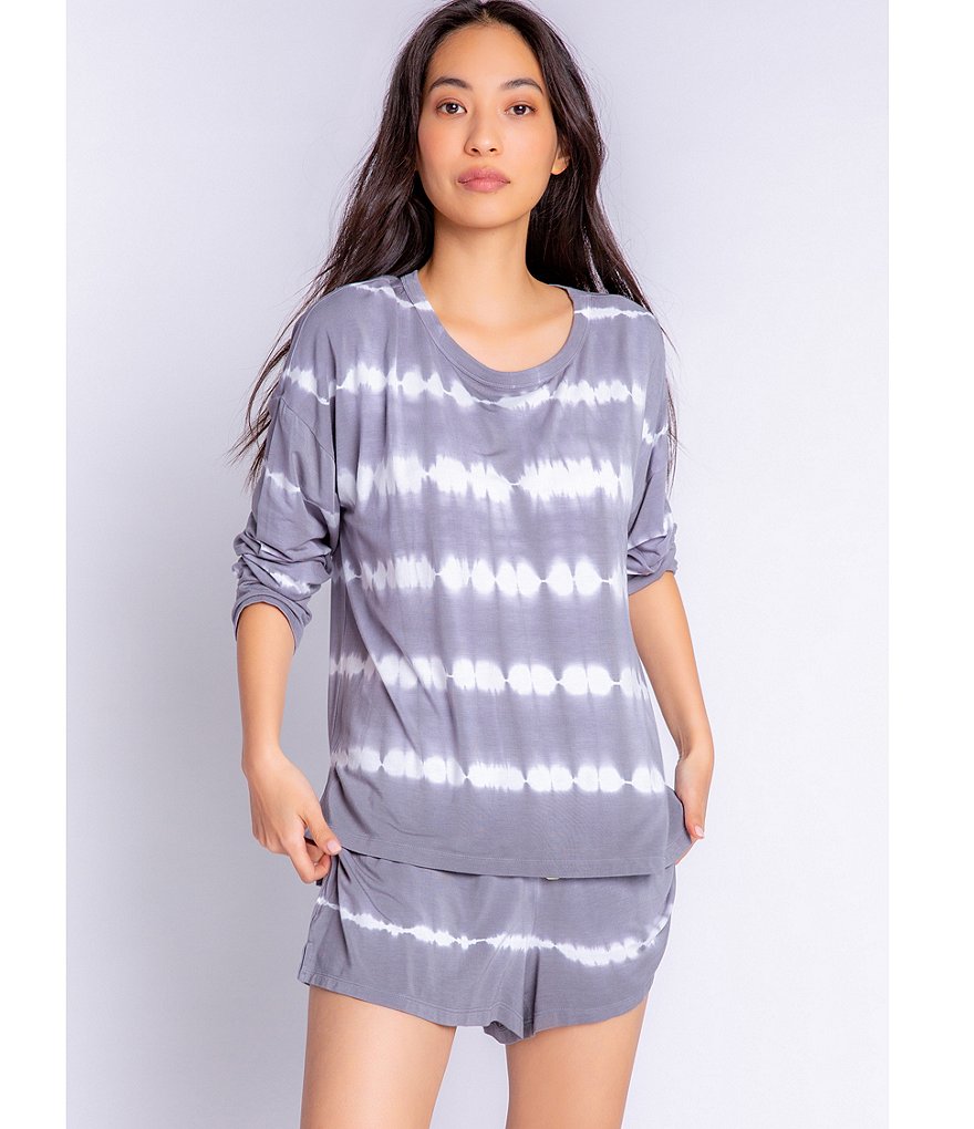 PJ Salvage Happy Days Tie-Dye Stripe Print Jersey Knit Coordinating Sleep Top