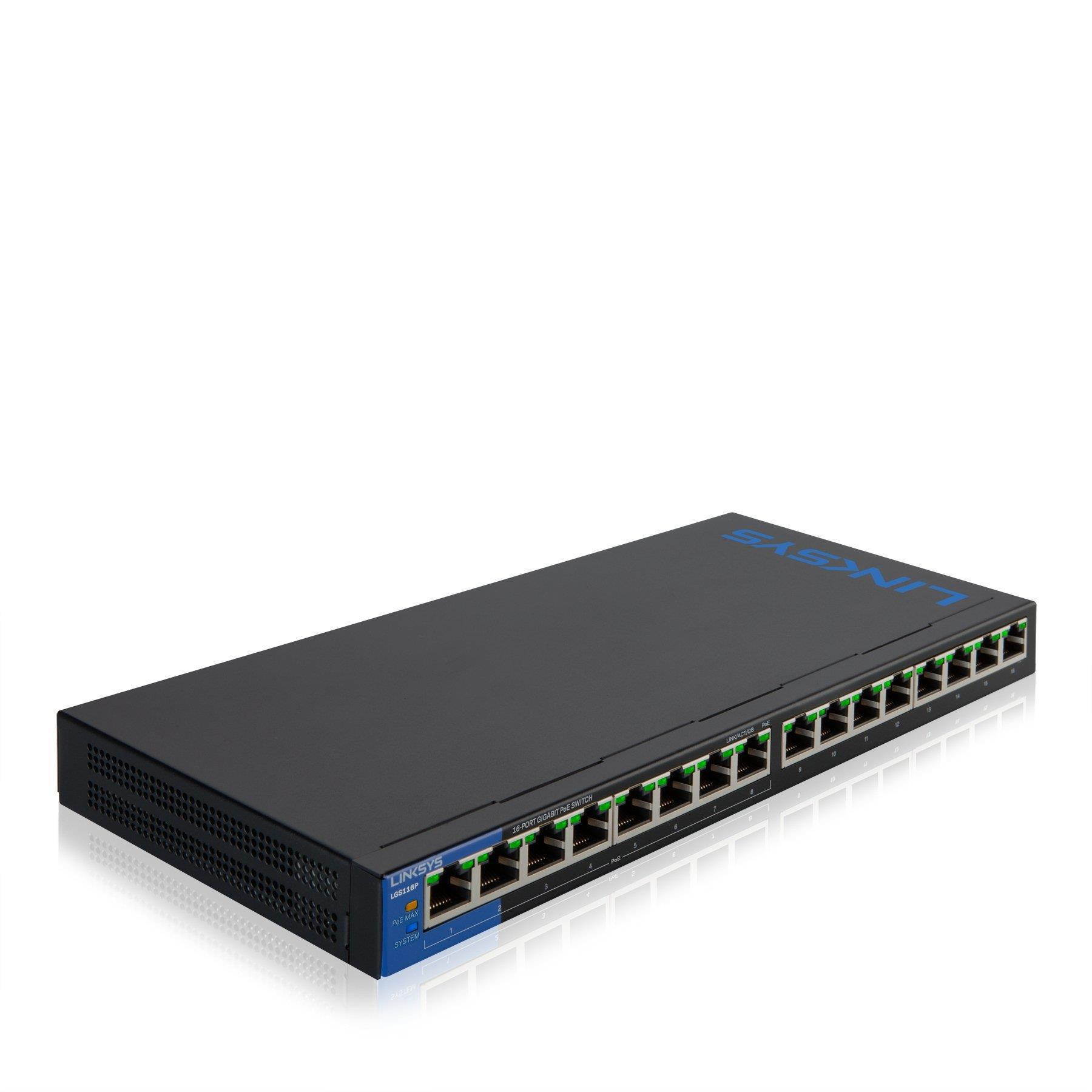 Linksys Business 16-Port Network Switch (Unmanaged Gigabit Ethernet Switch/16-Port 8 Port PoE+ Switch)