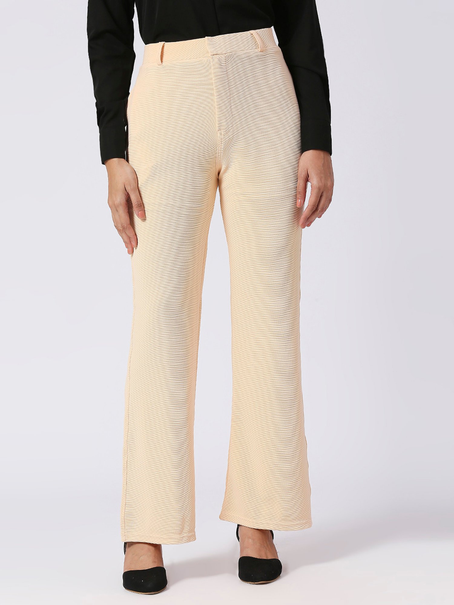 FITHUB Cream Regular Fit High Rise Trousers