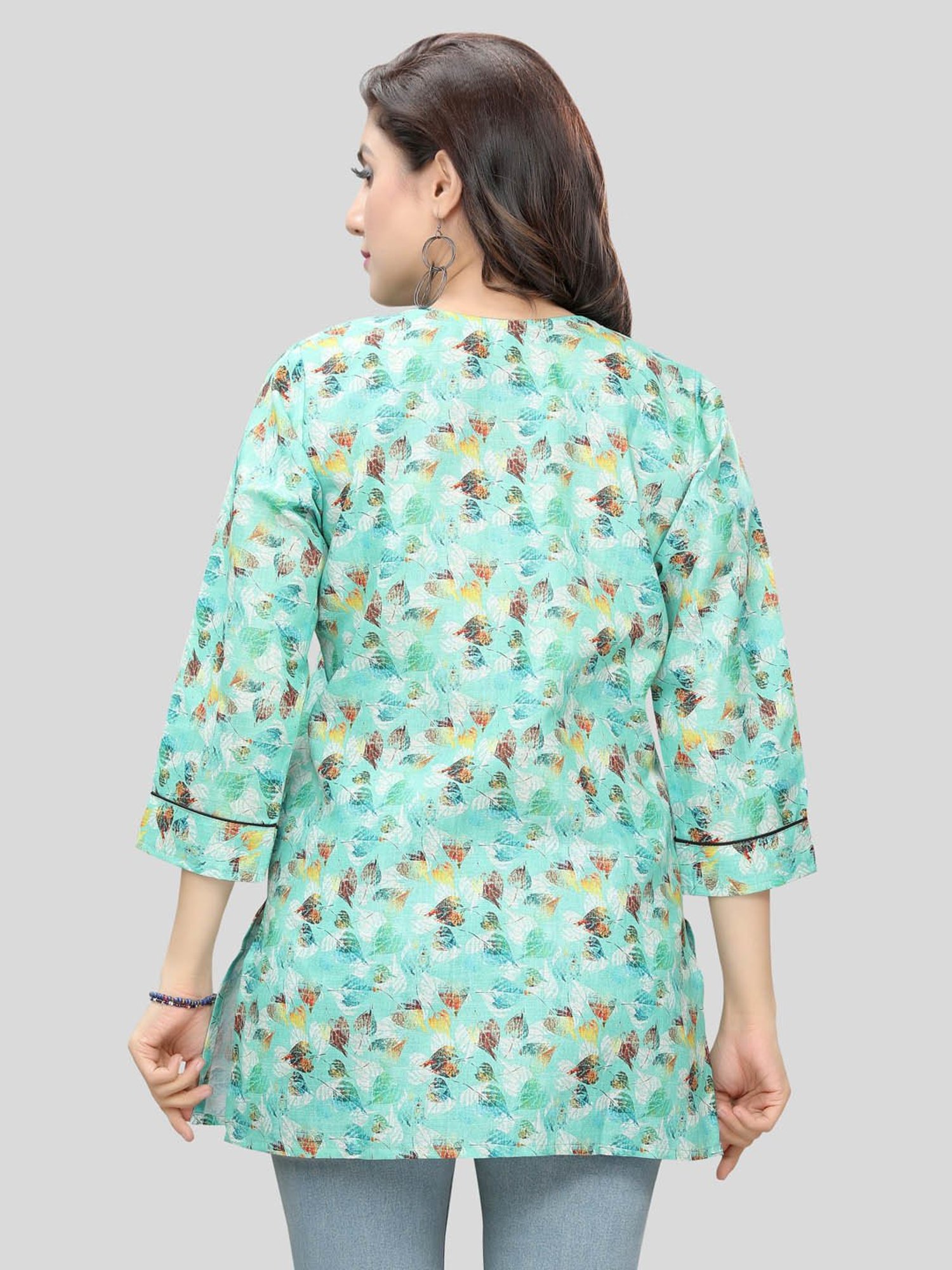 Saree Swarg Green Printed A Line Short Kurti