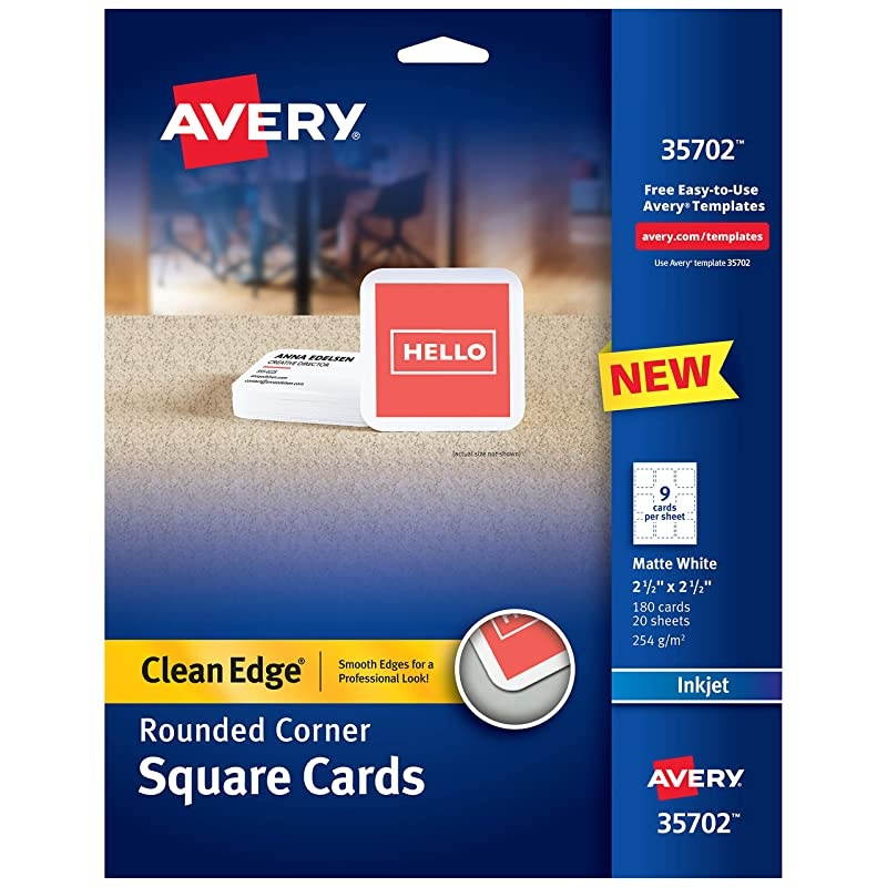Square Cards with Rounded Edges 25 x 25 Clean Edge Inkjet 180 Cards 35702