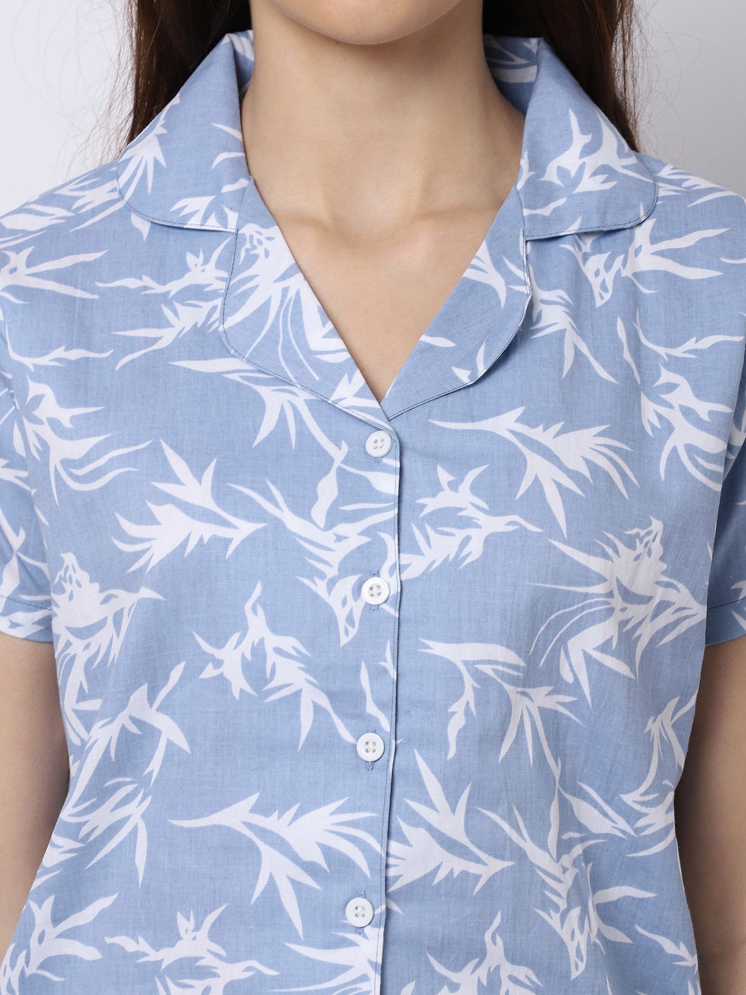 Boston Club Light Blue Printed Shirt With Shorts