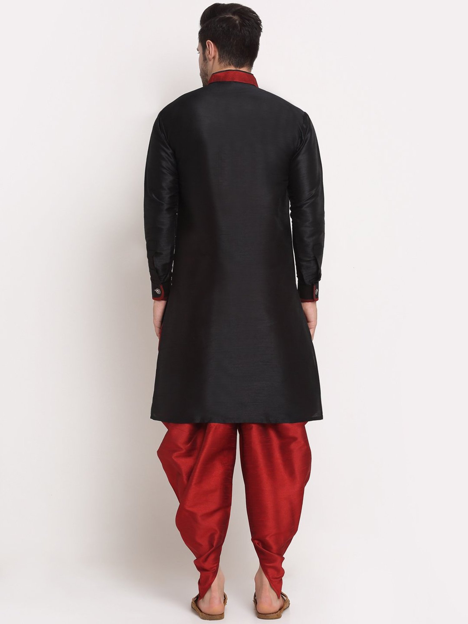 Benstoke Black & Maroon Regular Fit Sherwani Set