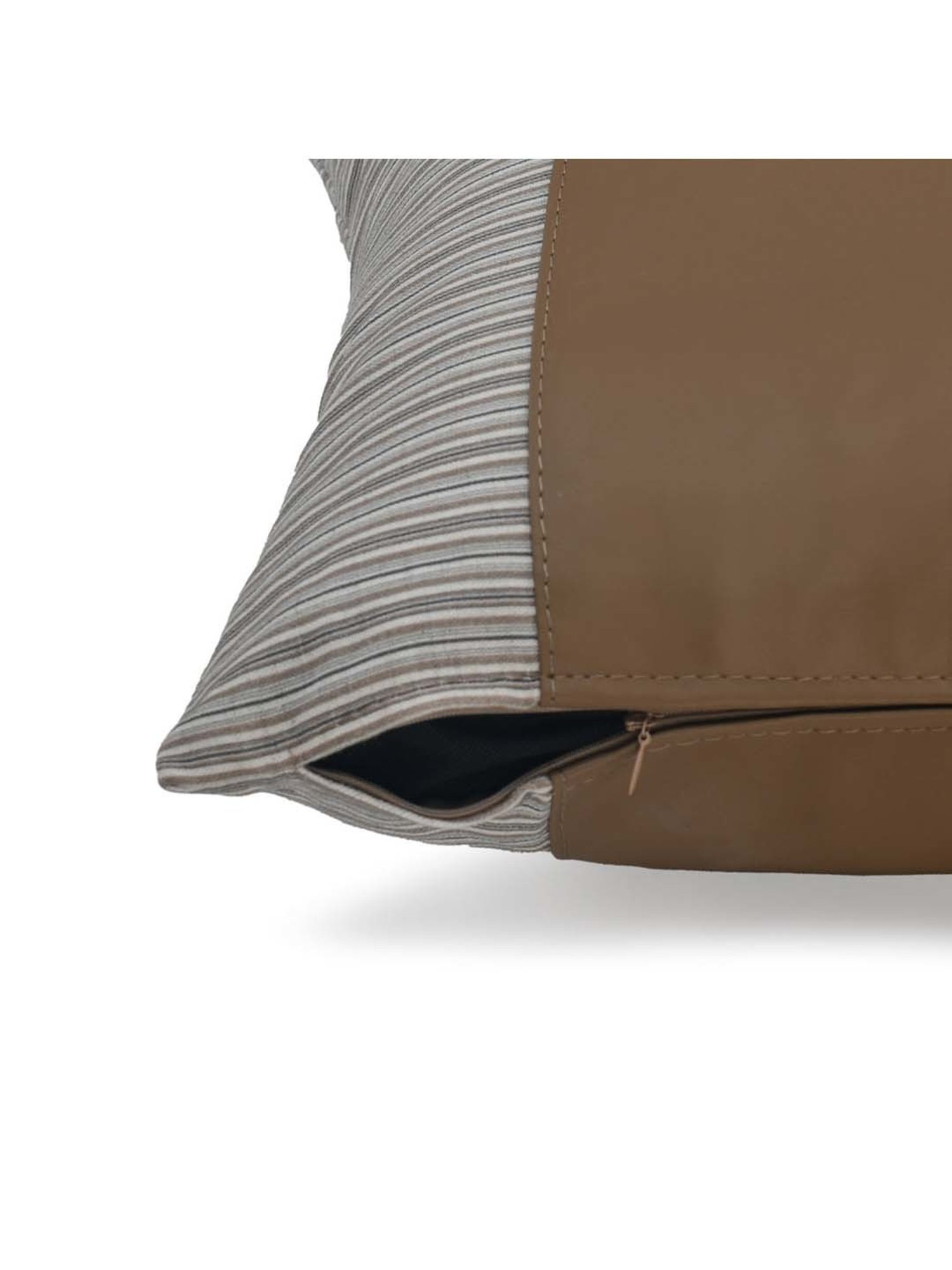 @home Beige Leather Cushion Cover With Zipper
