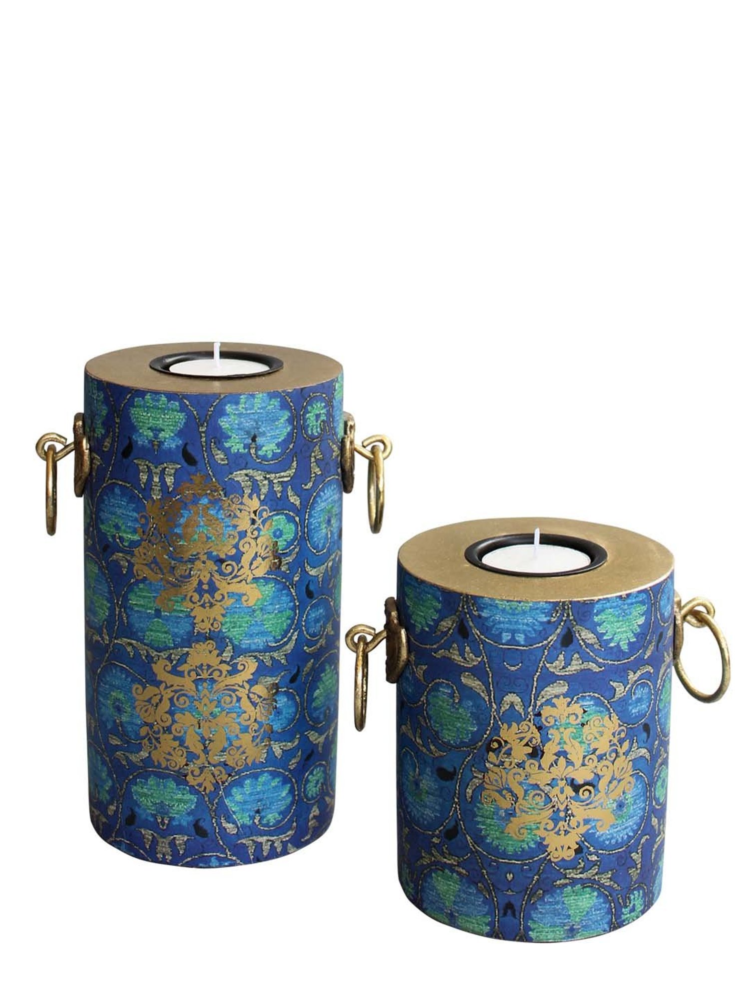 Karo Vamika Navy Wooden Pillar Candle Holders - Set of 2