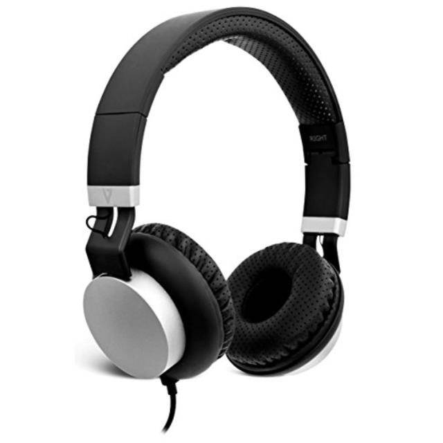 V7 Lightweight On-Ear Headphones - Black/Silver - Stereo - Black, Silver - Mini-phone - Wired - On-ear, Over-the-head - Binaural - Supra-aural - Noise Canceling