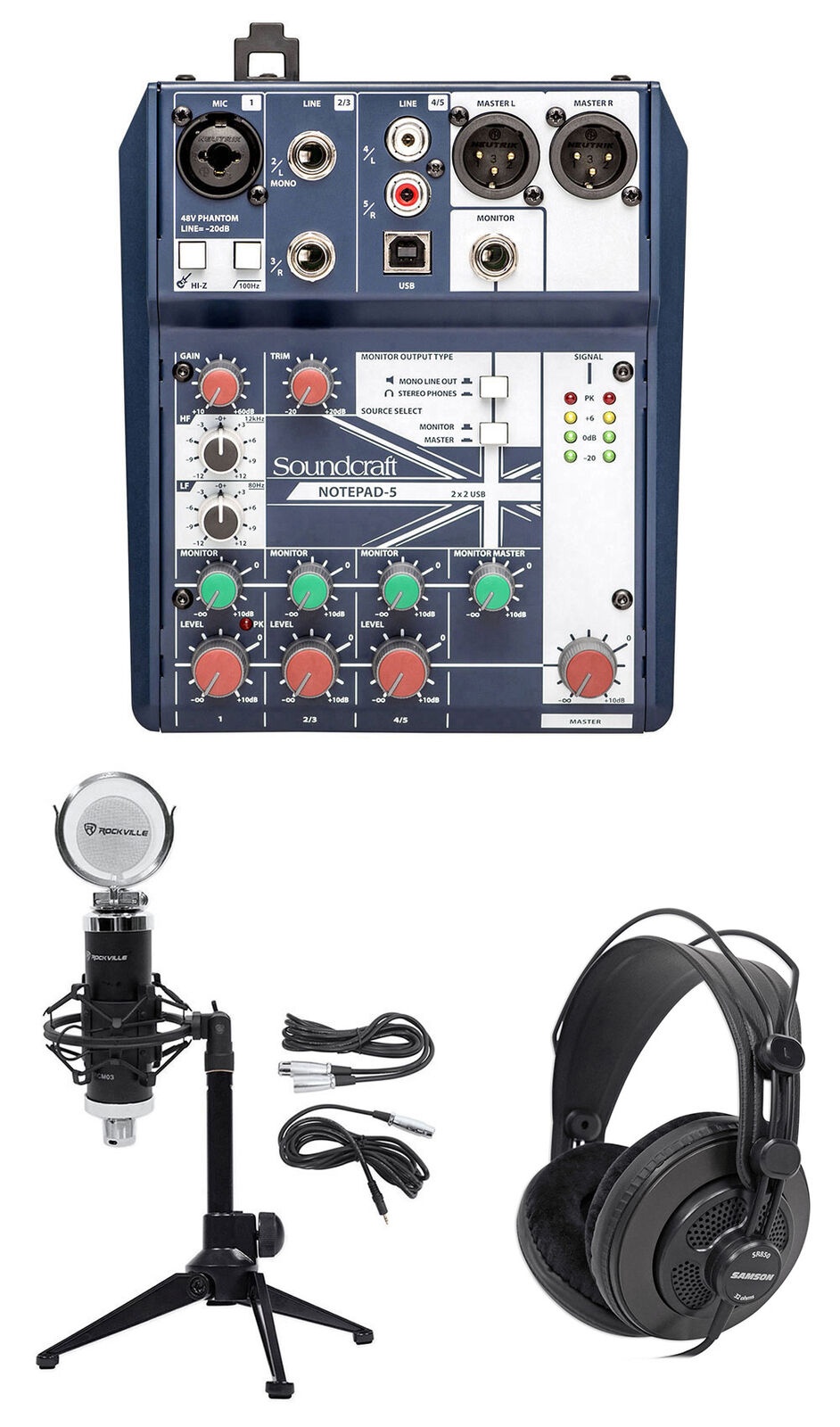 Gaming Twitch Stream Recording Bundle Soundcraft Mixer+Headphones+Mic+Desk Stand