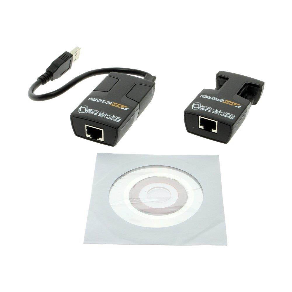CableMax USB to RS 232 Extender dongle - Extend up to 270FT via Cat5 Cable