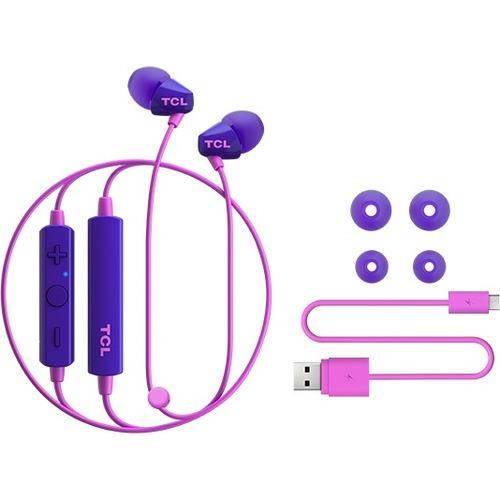 tcl socl100bt wireless in-ear earbuds bluetooth headphones with quick charge and built-in mic - sunrise purple