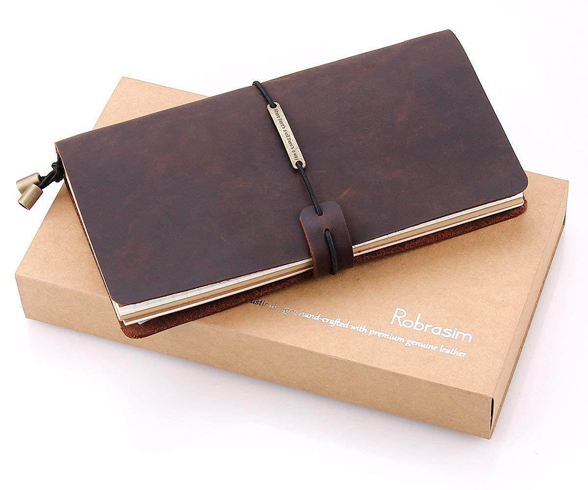 Leather Writing Journal Notebook Refillable, Handmade Traveler's Notebook for Men & Women, Perfect for Writing, Gifts, Travelers, Standard Size 8.5" x 4.5" Inches - Coffee